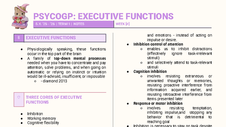PSYCOGP: Executive Functions Term 1 Lecture Notes - Studocu