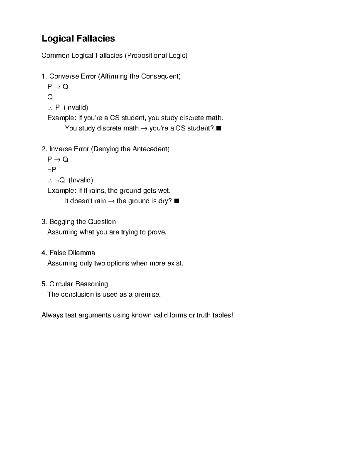 Logical Fallacies - Lecture notes: inference rules - Logical Fallacies ...