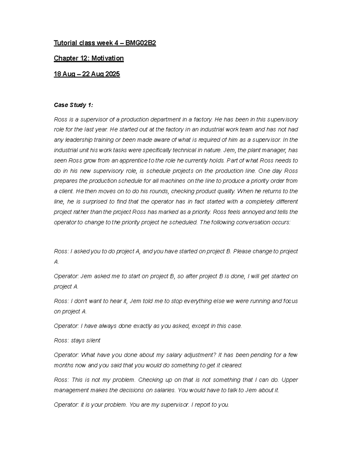 BMG02B2 Tutorial Lesson 4: Case Study on Supervisor Challenges - Studocu