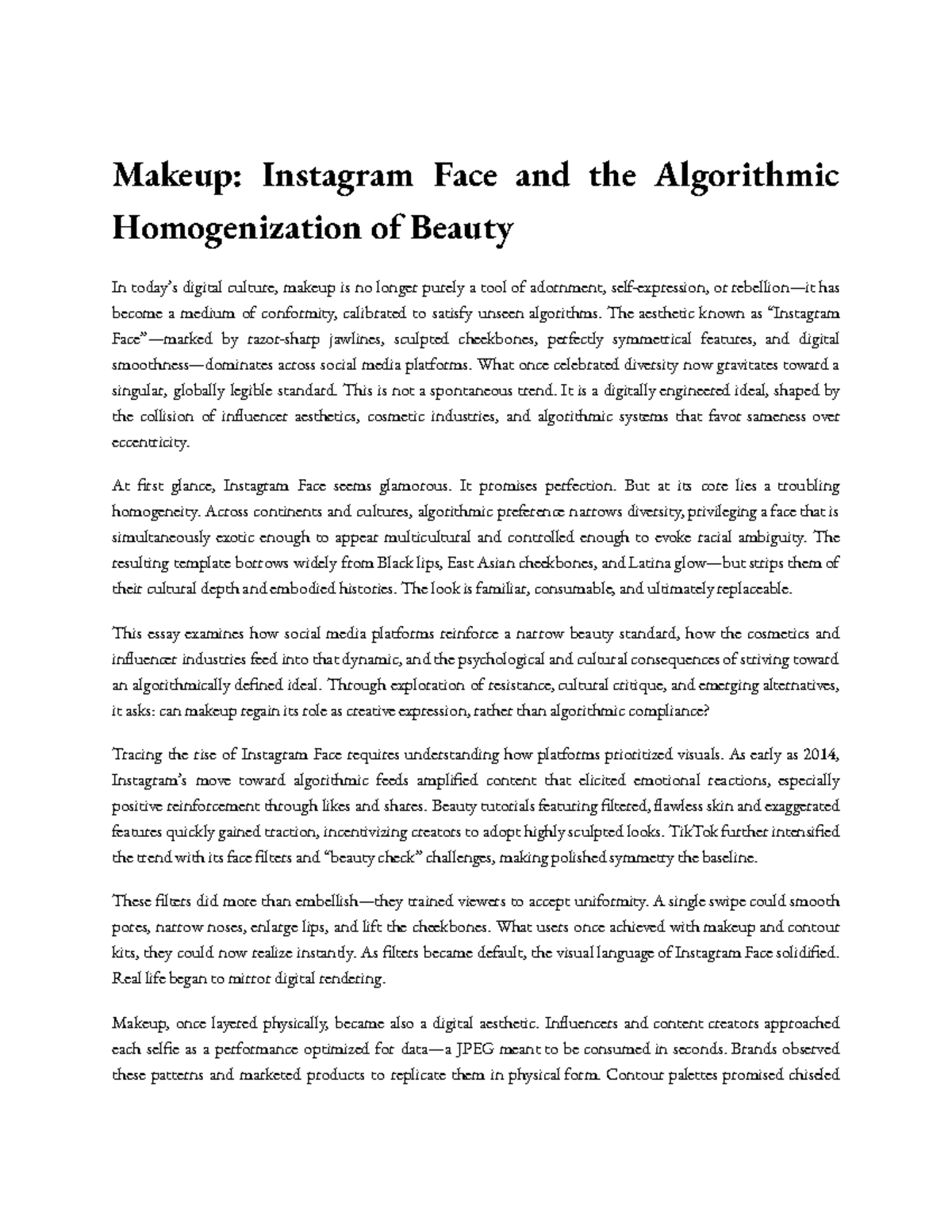 Instagram Face: Examining Algorithmic Beauty Standards and Resistance ...
