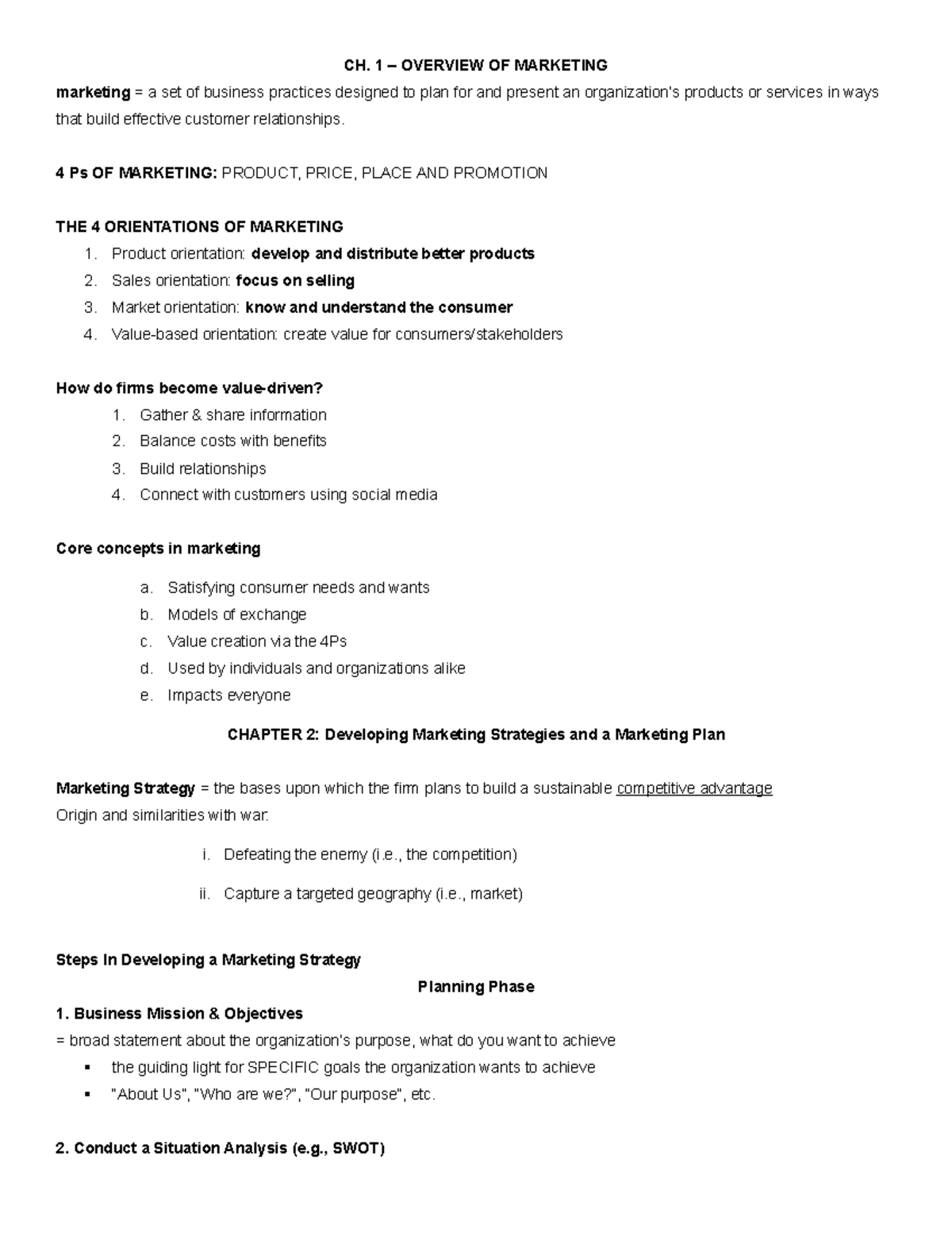 BU252 - Comprehensive Marketing Overview and Strategies Notes - Studocu