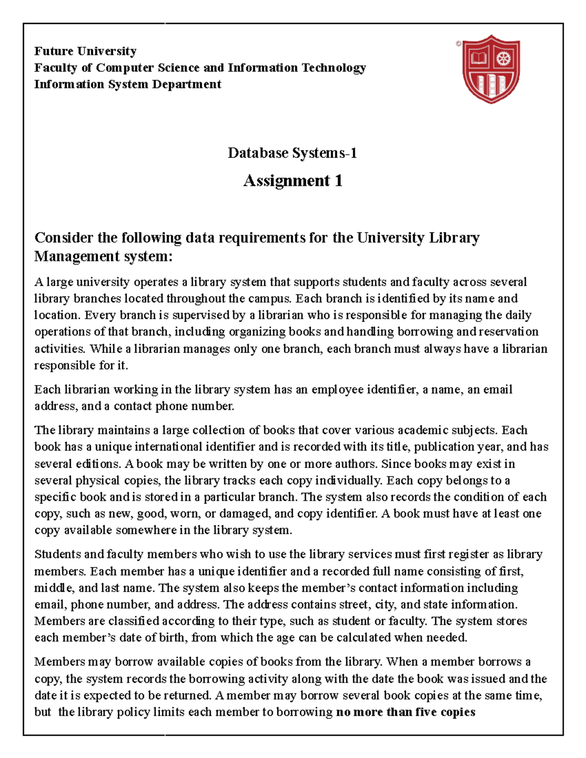 Database Assignment 1: University Library Management System ERD - Studocu