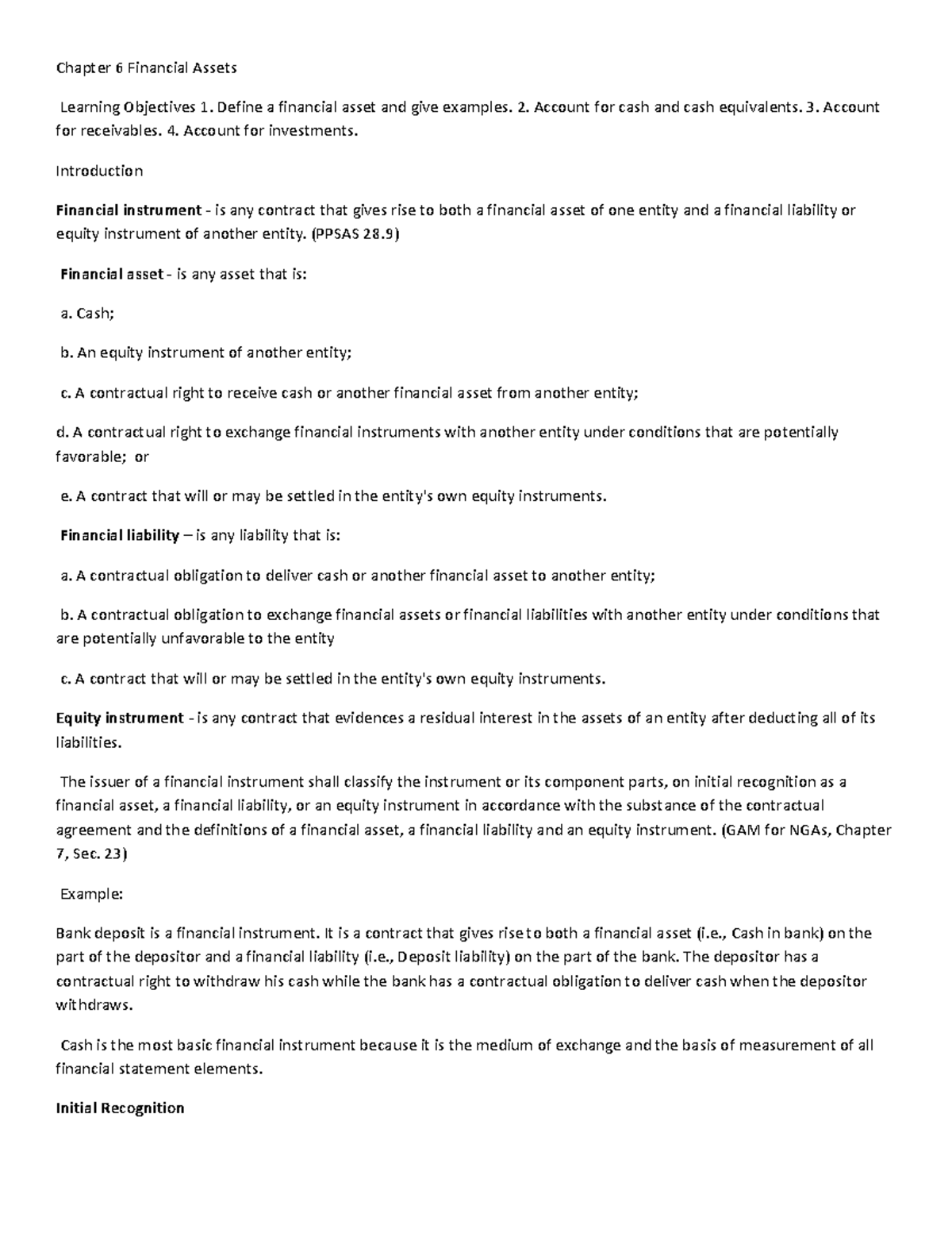 Chapter 6 Financial Assets Overview - AC 518 Handouts on Government ...