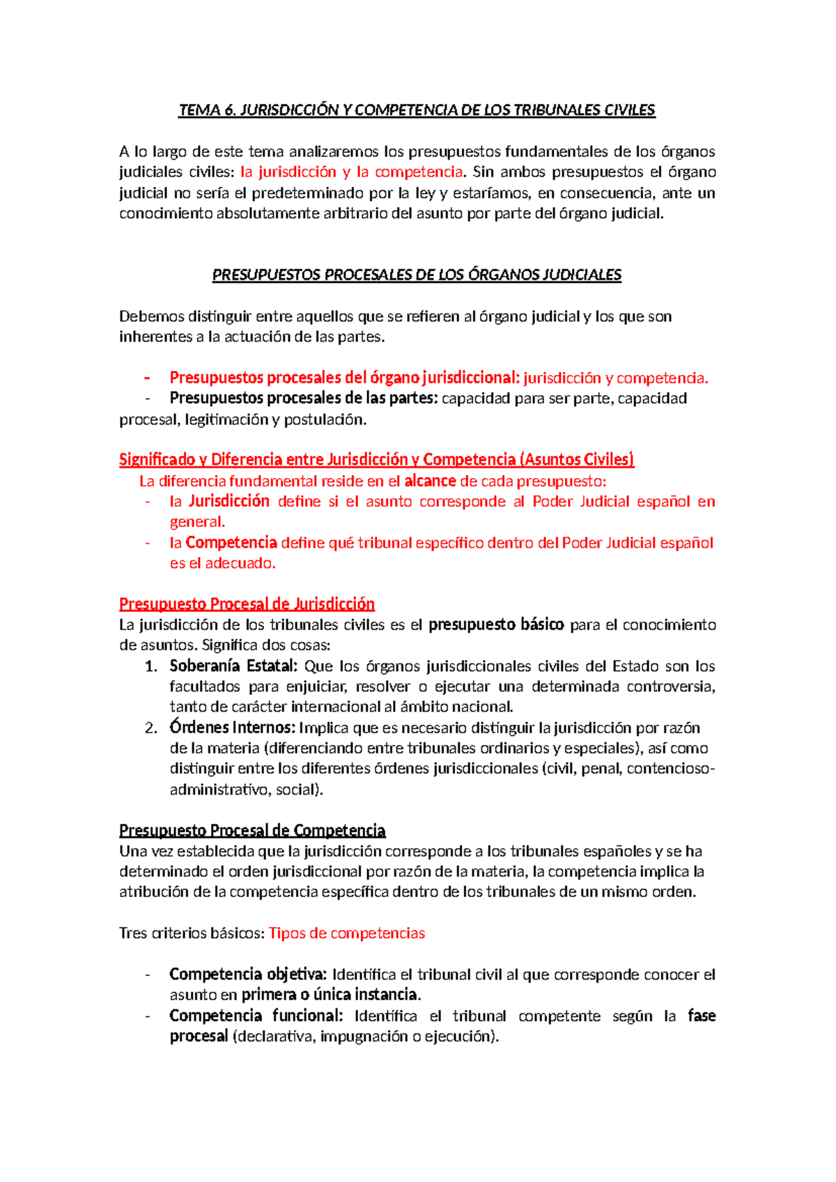TEMA 6: Jurisdicción y Competencia de los Tribunales Civiles - Studocu