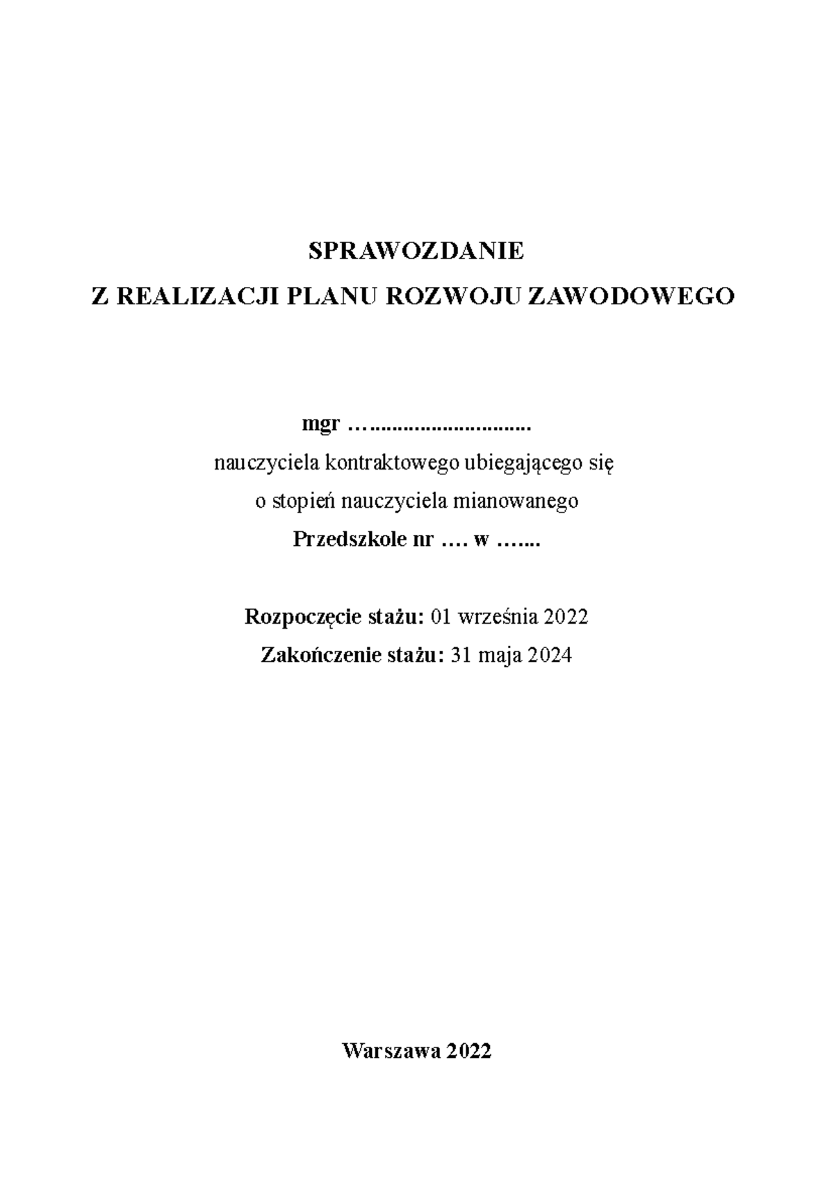 Sprawozdanie z realizacji planu rozwoju zawodowego nauczyciela