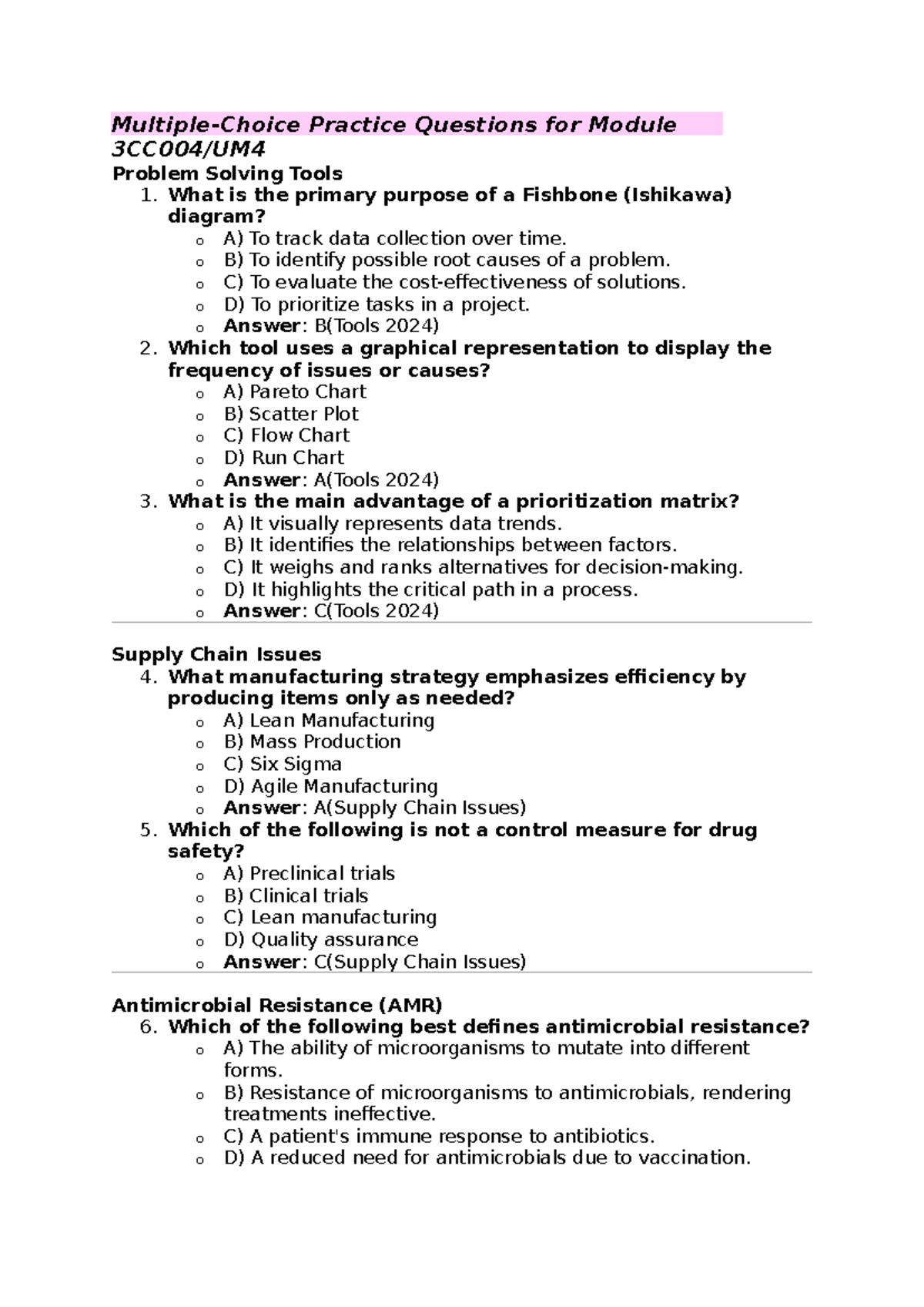 3CC004 MCQ - Practice Questions for Summative Exam - Tools & Clinical ...