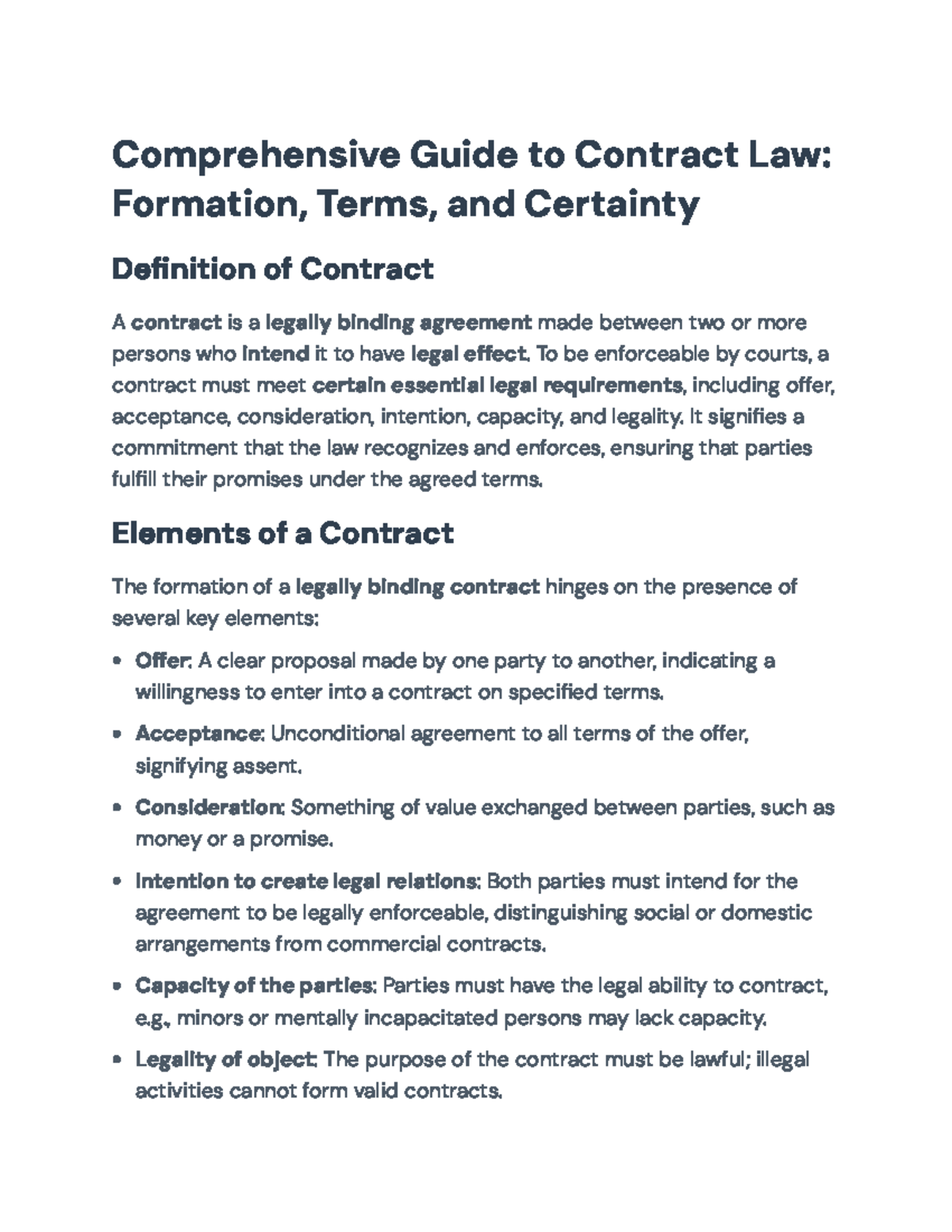 Comprehensive Overview of Contract Law: Formation & Key Elements (LW201 ...