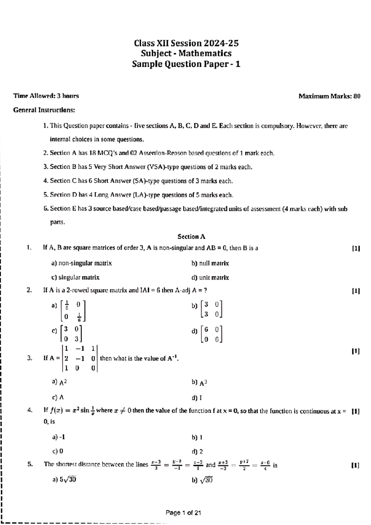 Class 12 sample papers - ... - Class XII Session Subject Mathematics ...