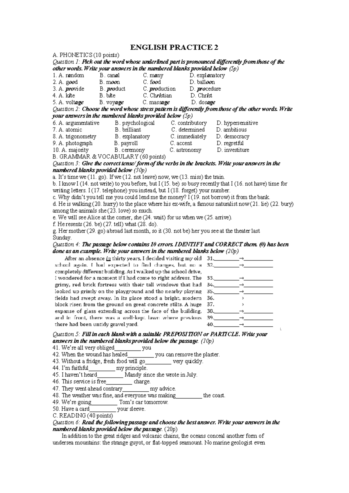 English Practice 2 - Final Exam Questions and Exercises - Studocu