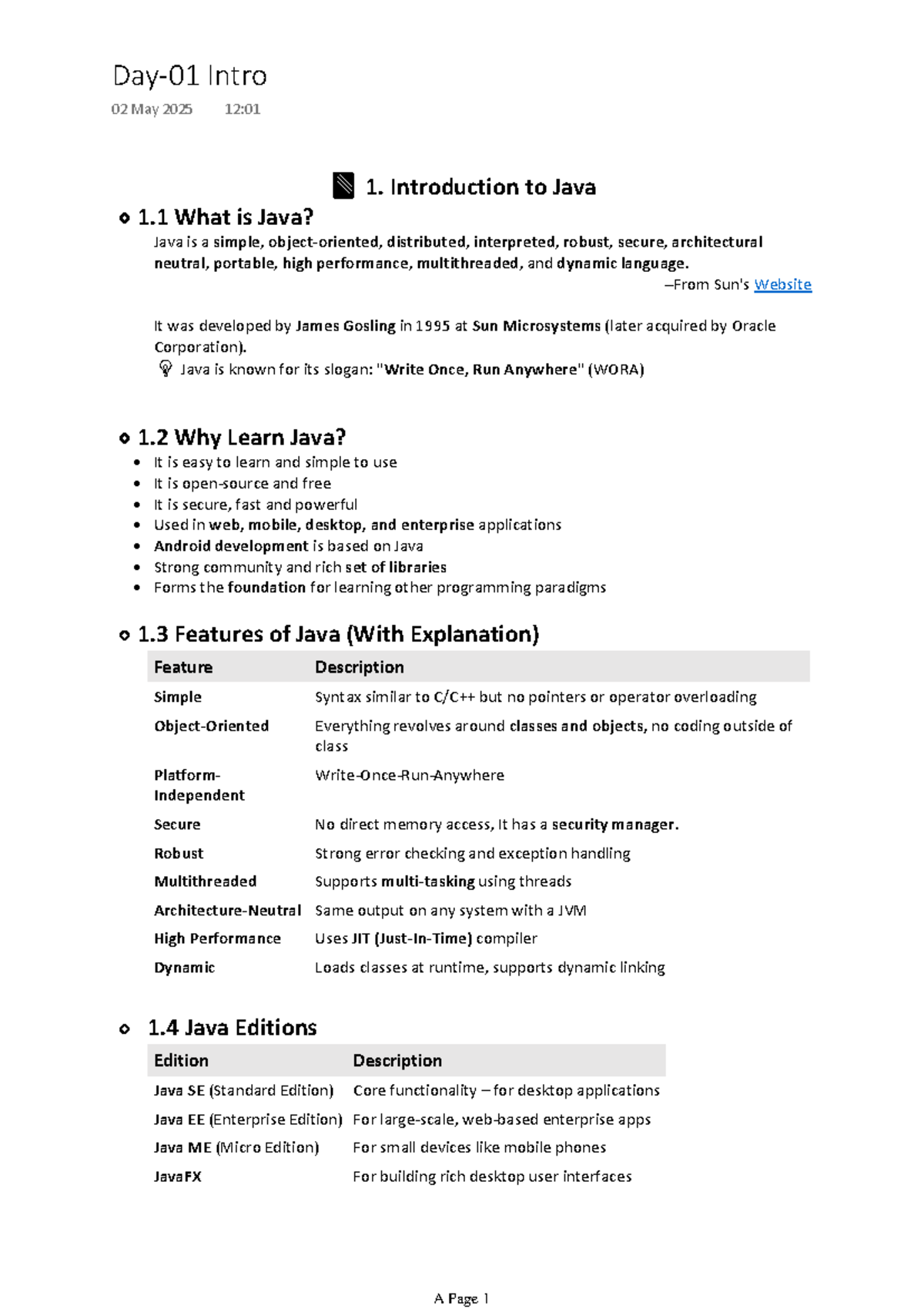 Java 101: Introductory Notes for Course Intro 02 - May 2025 - Studocu