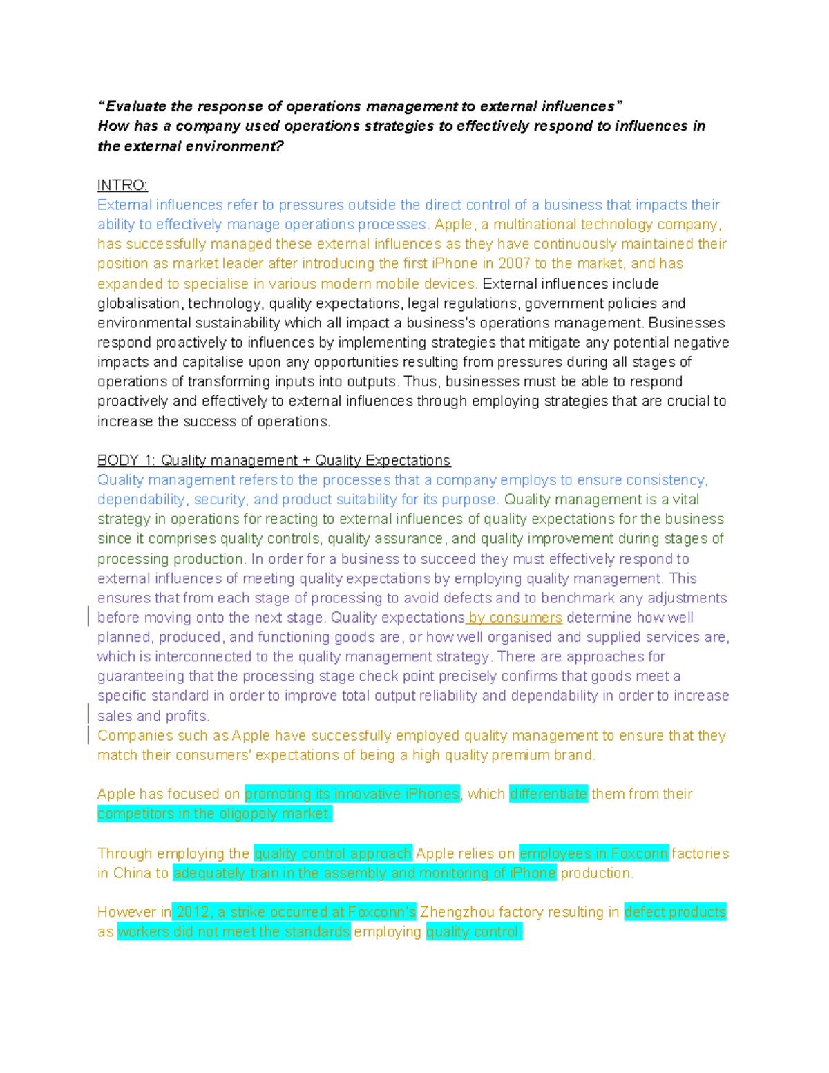 Operations Management Strategies in Response to External Influences ...