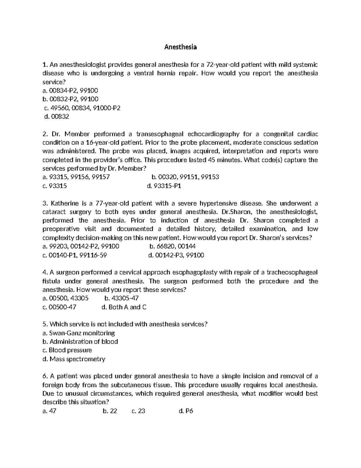 CPC Exam: Anesthesia Study Guide - Updated for 2024 - Studocu