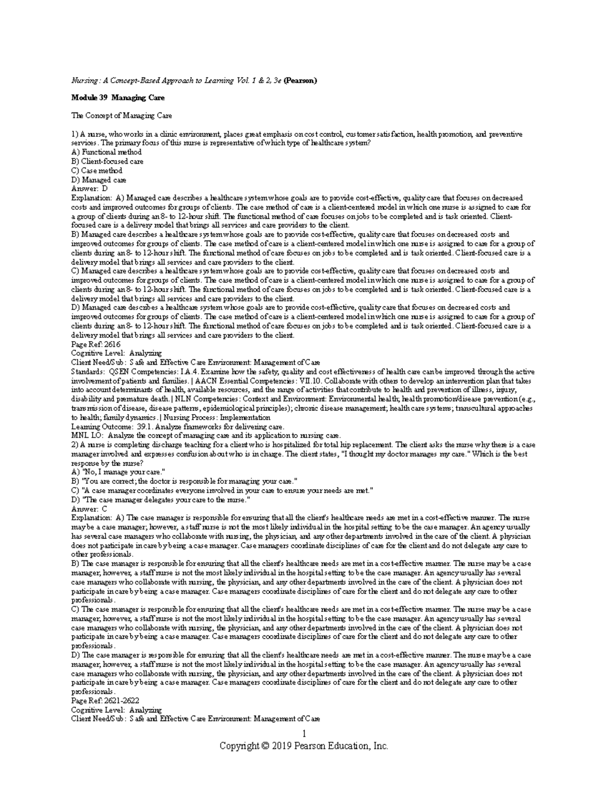 Leadership in Nursing: Concepts of Care Management (NUR 39) - Studocu