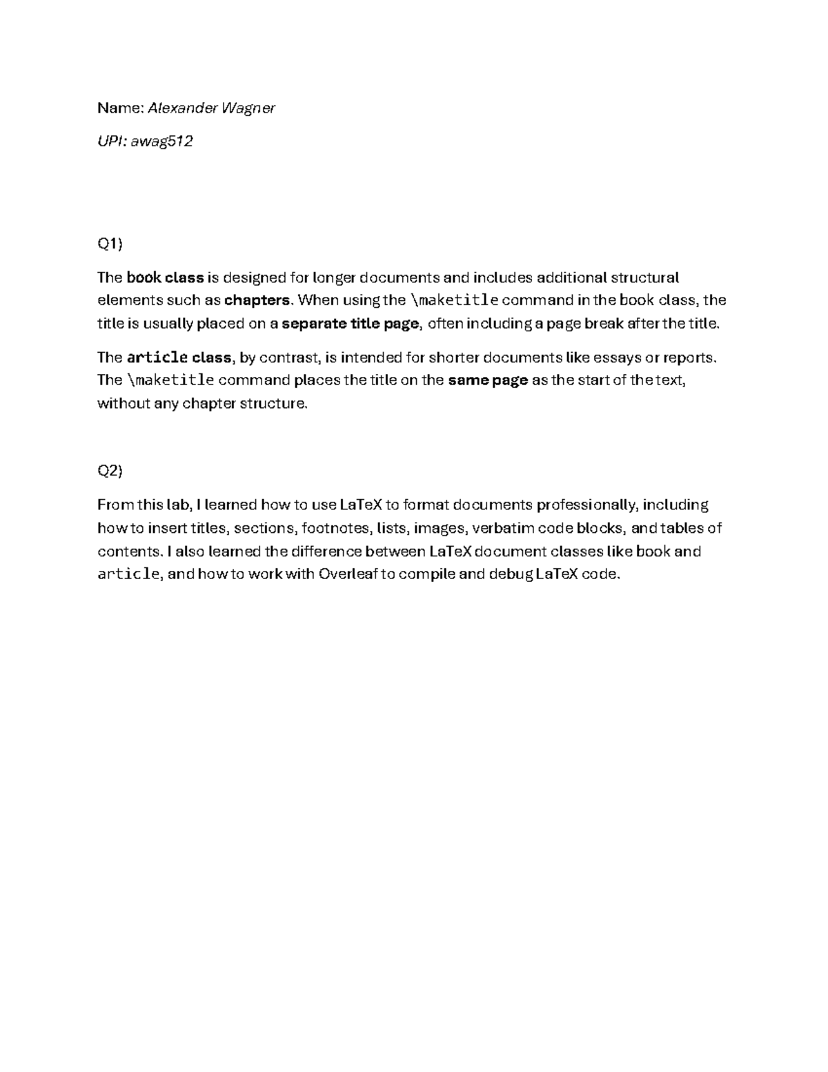 Lab 6: LaTeX Document Classes & Formatting Techniques (COMP SCI 111 ...