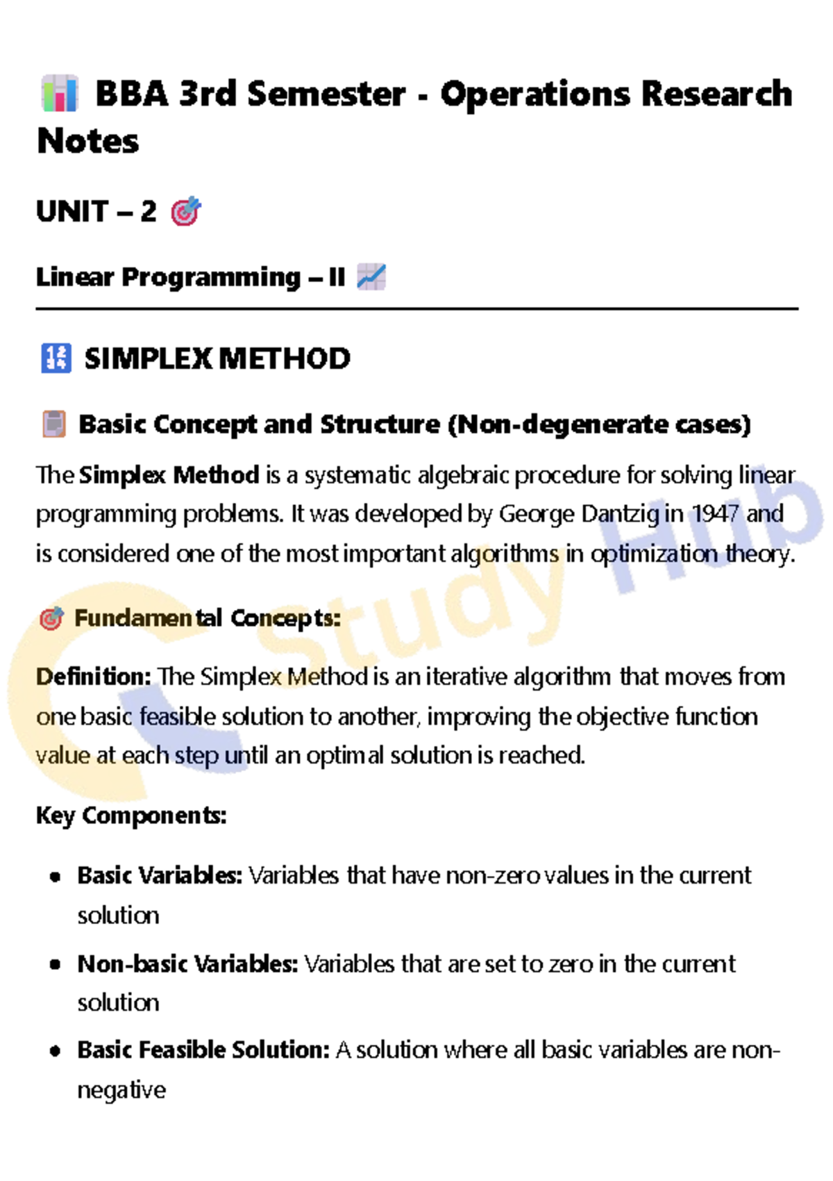 BBA 3rd Sem OR Notes: UNIT 2 Simplex Method Overview - Studocu