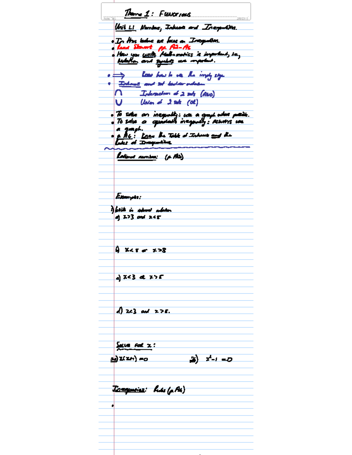 Unit 1.1: Functions and Inequalities - Lecture Notes - Studocu