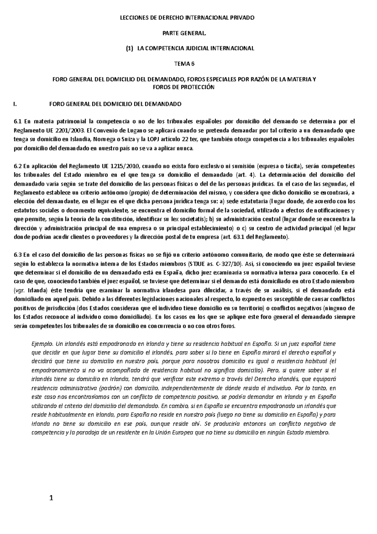 Tema 6. Foro General y Foros Especiales en Derecho Internacional - Studocu