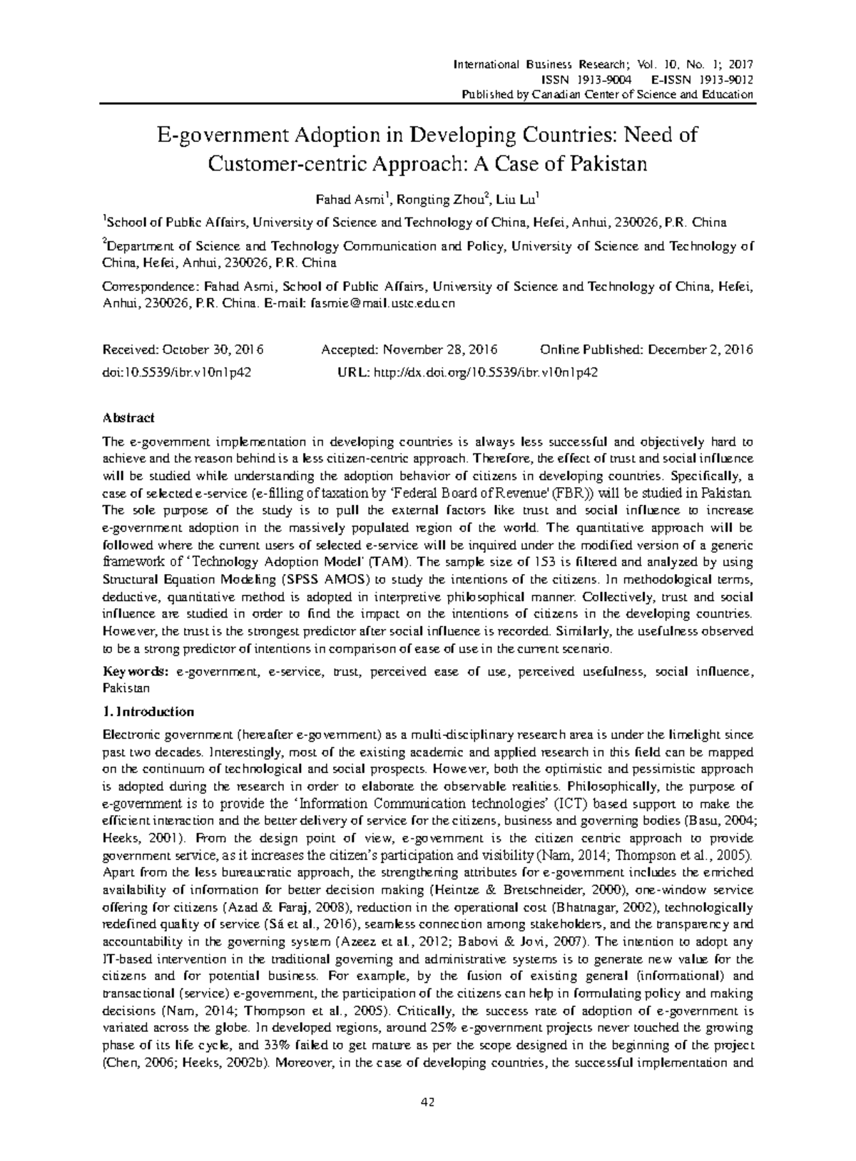 E-Government Adoption in Developing Countries: A Case Study of Pakistan ...