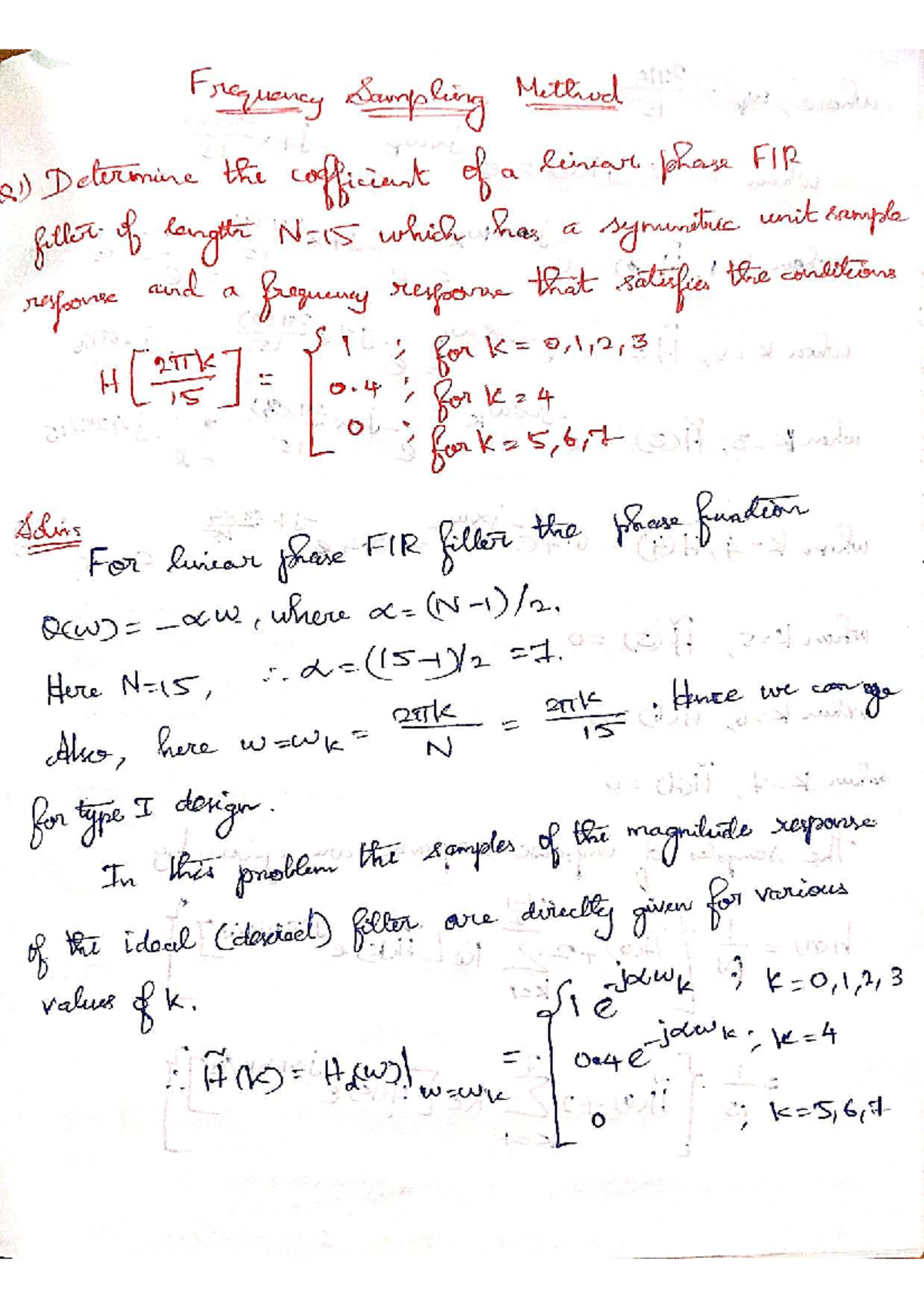 Frequency Sampling Method for Linear Phase FIR Filter Design - Studocu