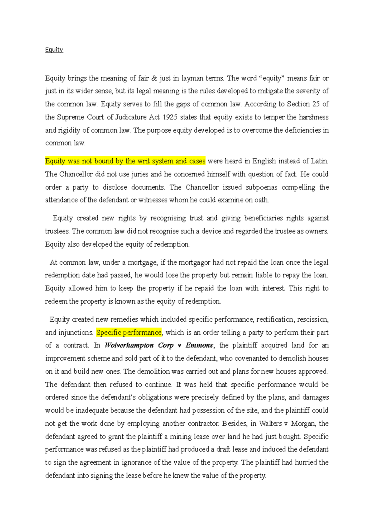 Equity in Law: Principles, Maxims, and Case Studies (LAW 302) - Studocu