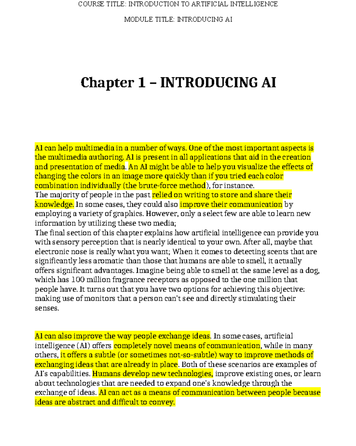 AI 101: Chapter 1 Review for Final Exam on AI Applications - Studocu