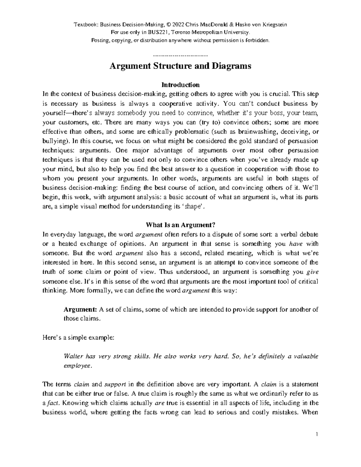 BUS221: Argument Structure and Diagrams Overview - Studocu