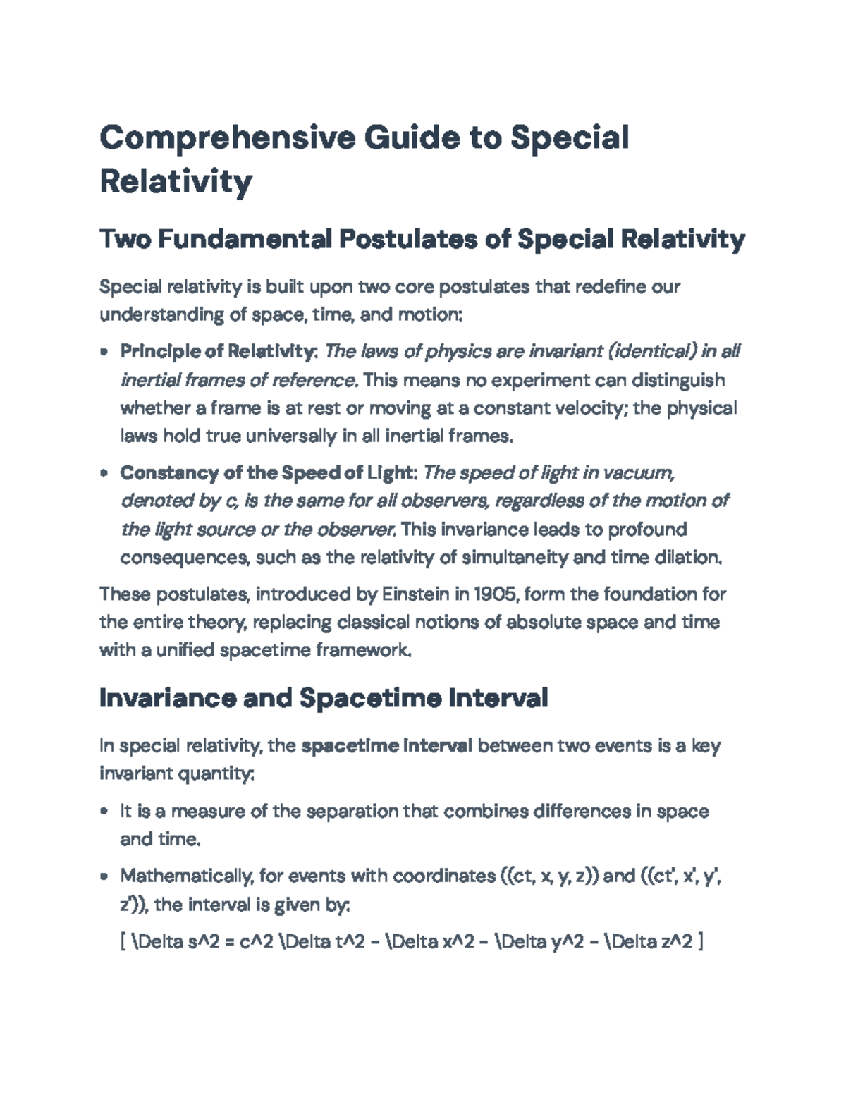 Comprehensive Overview of Special Relativity Concepts (PHYS 101) - Studocu
