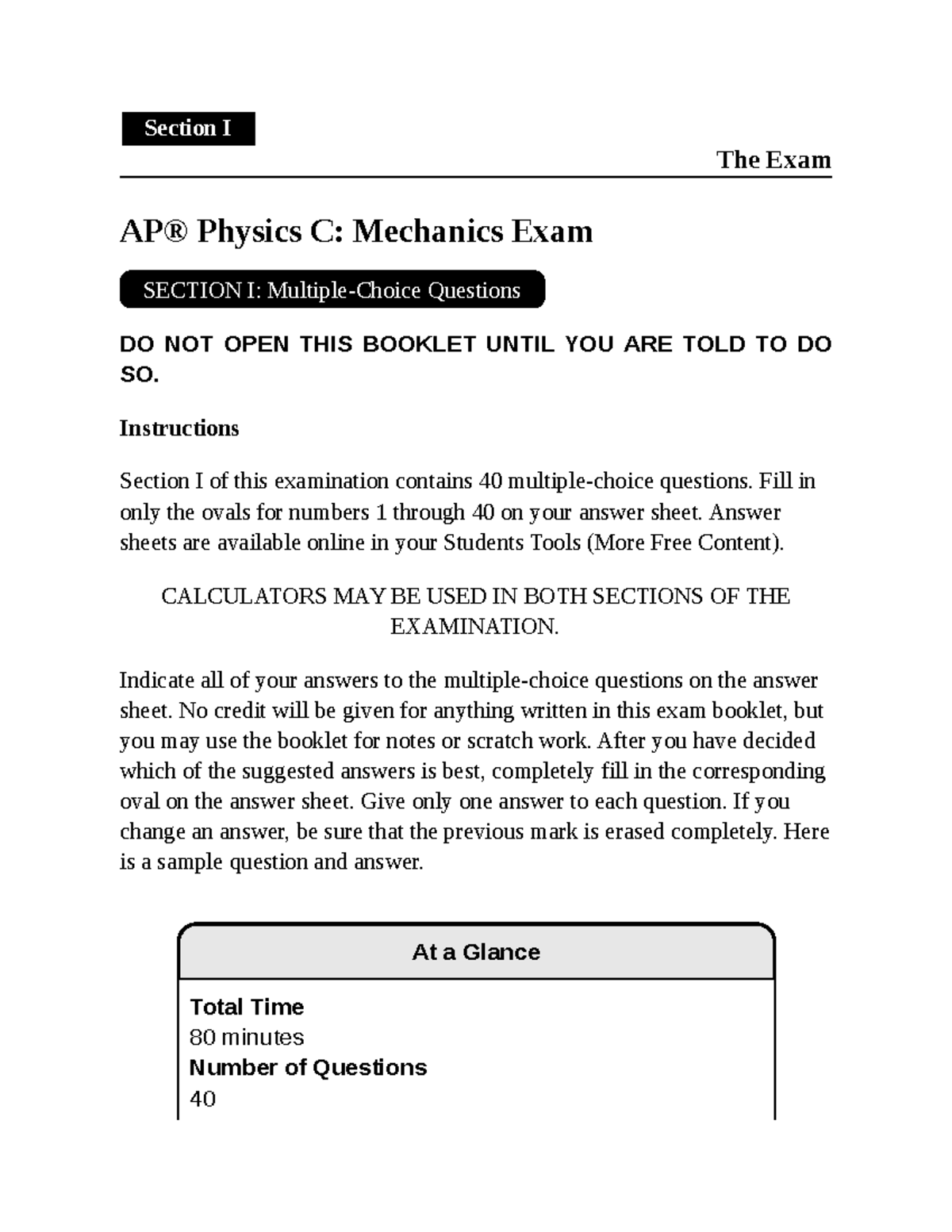 AP Physics C: Mechanics Final Exam Section I Questions - Studocu