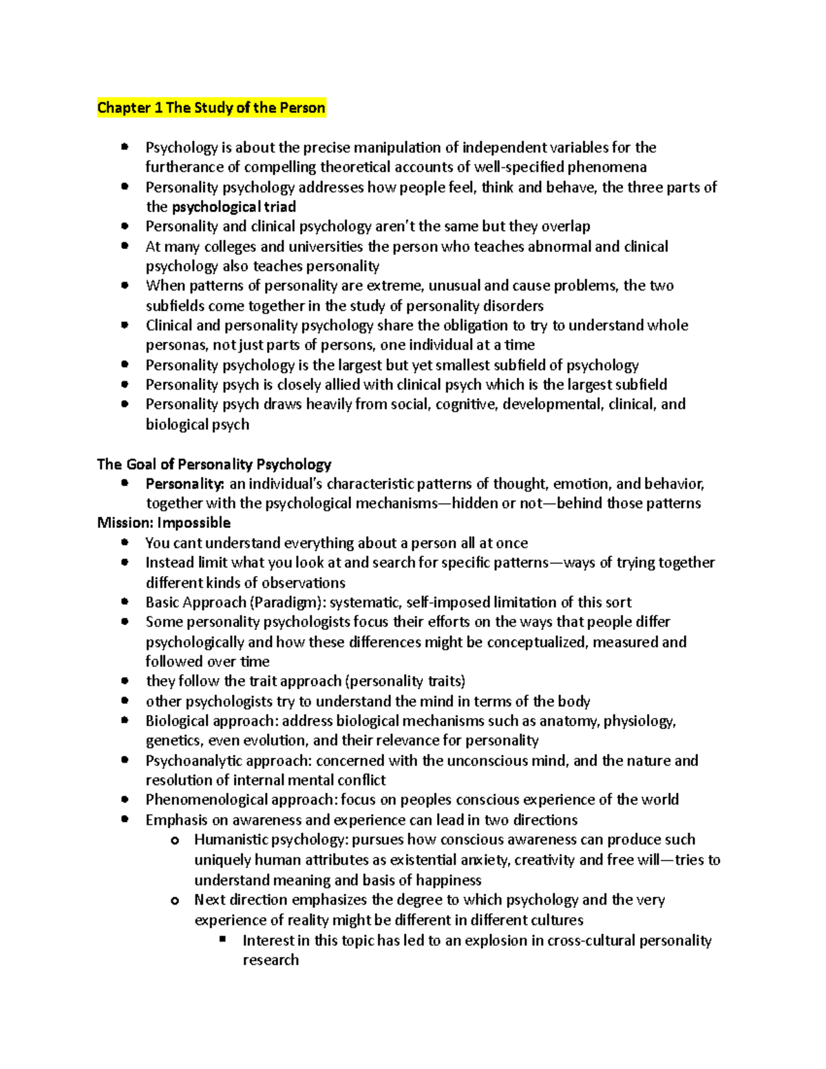 Personality Psychology Notes: Chapters 1-17 Overview and Insights - Studocu