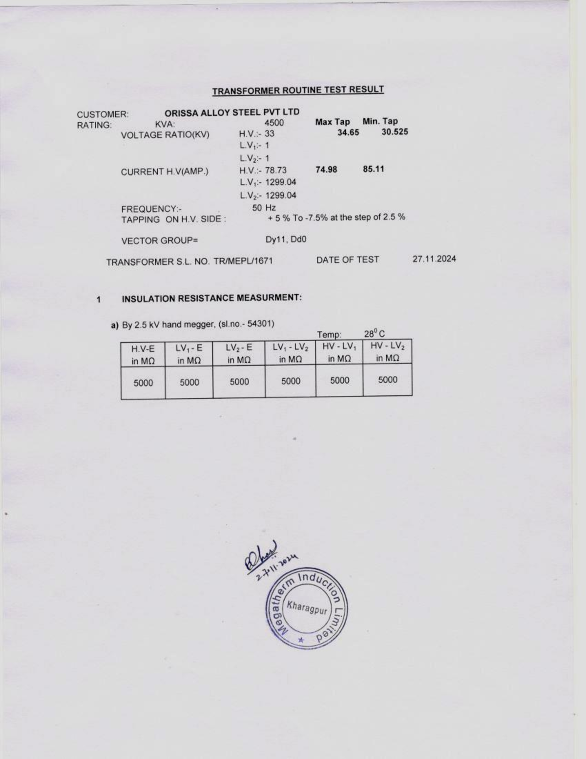 Test Report - This is our college project - TRANSFORMER ROUTINE TEST ...