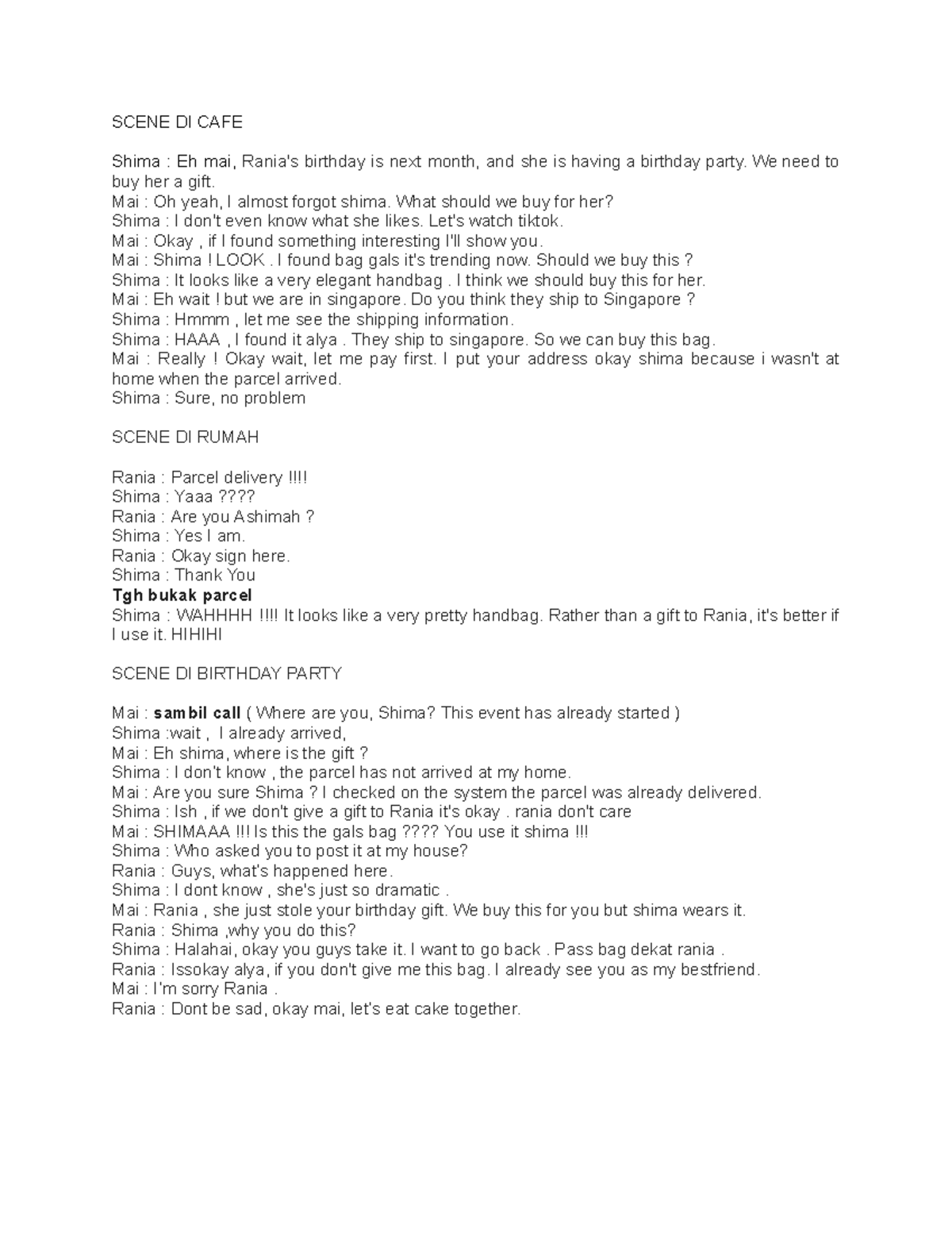 Script IB - Roleplay: Birthday Gift Dilemma - Studocu