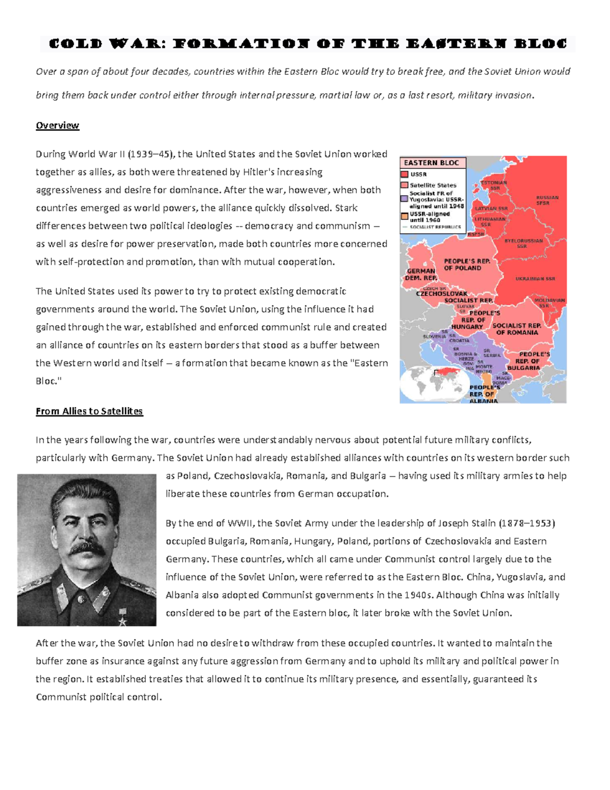 Cold War: The Rise and Fall of the Eastern Bloc (HIST 101) - Studocu