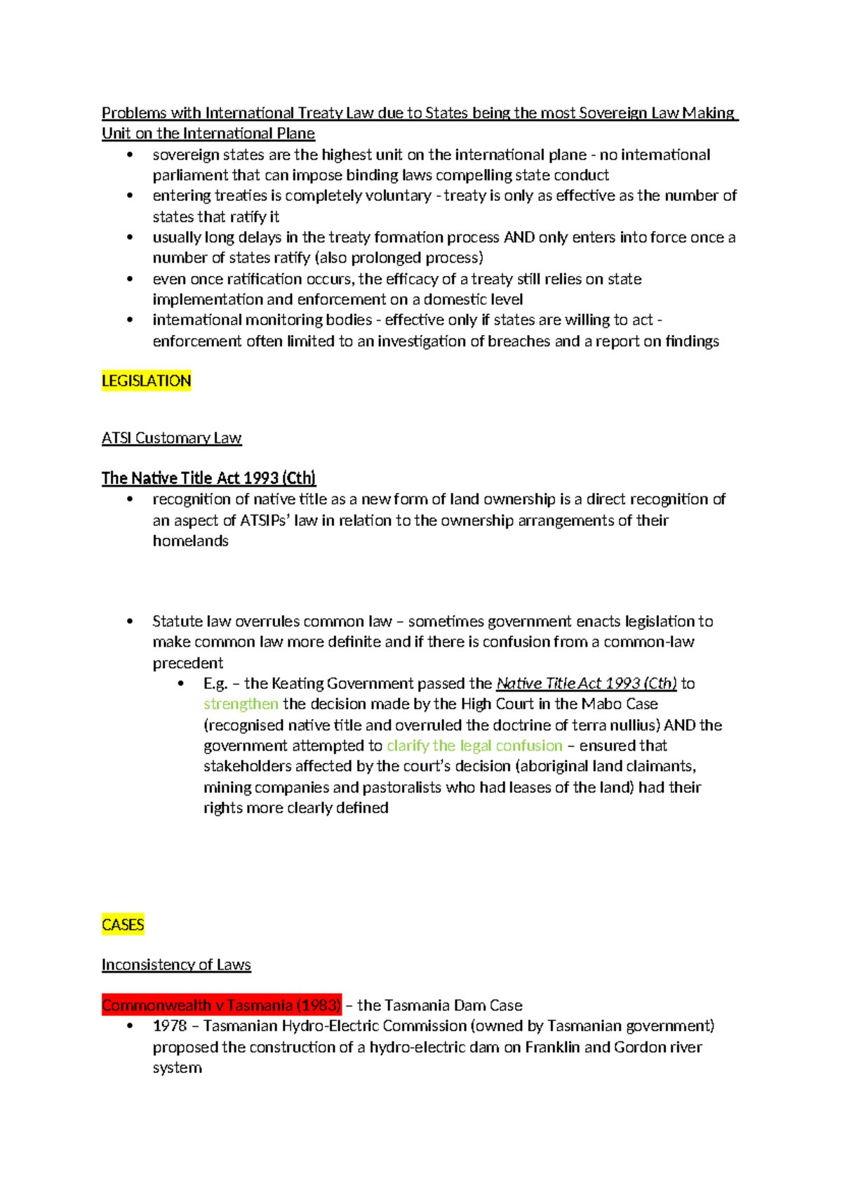 Legal LCMID: International Treaty Law Issues & Key Cases Overview - Studocu