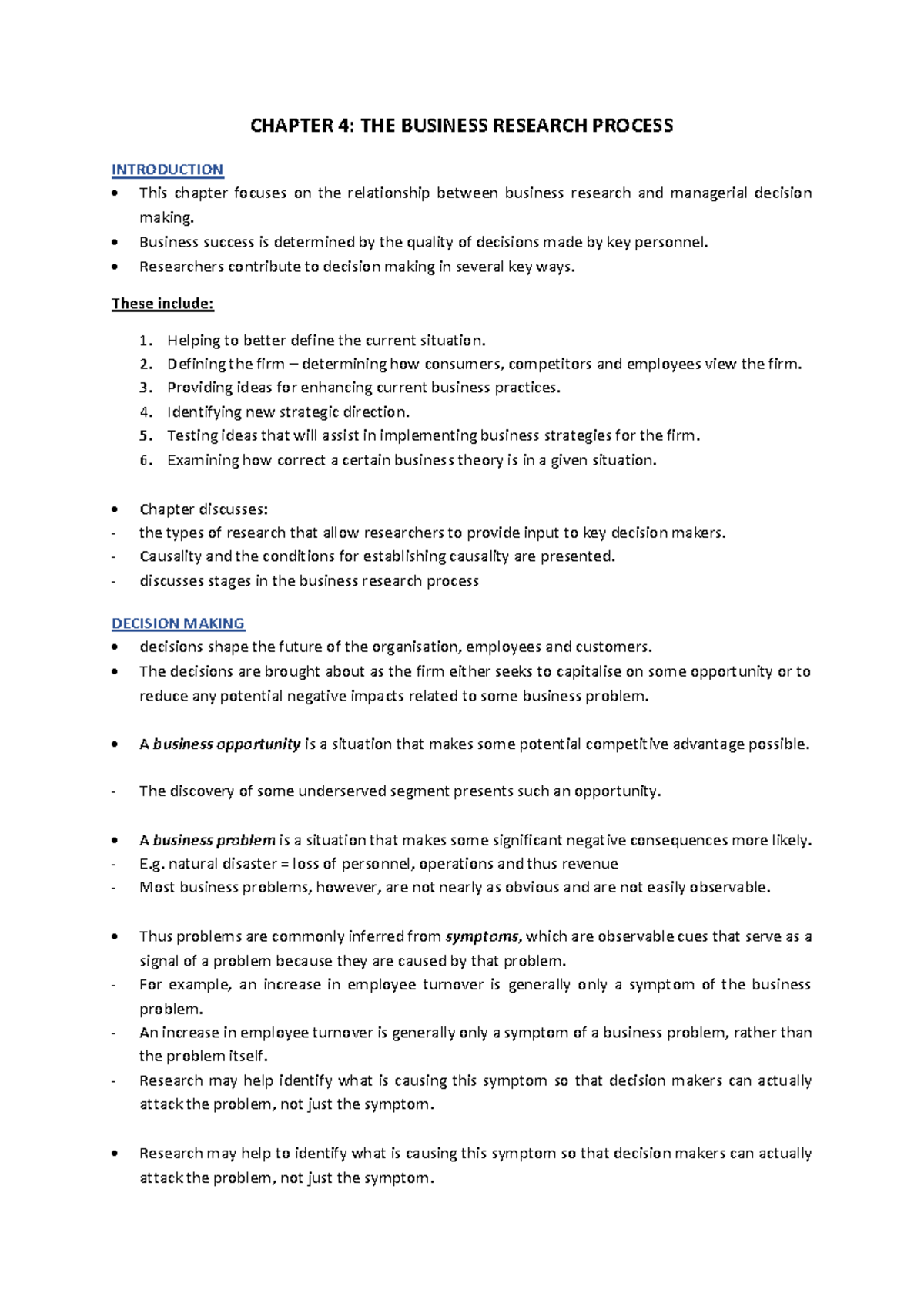 Chapter 4 Notes: Understanding the Business Research Process - Studocu