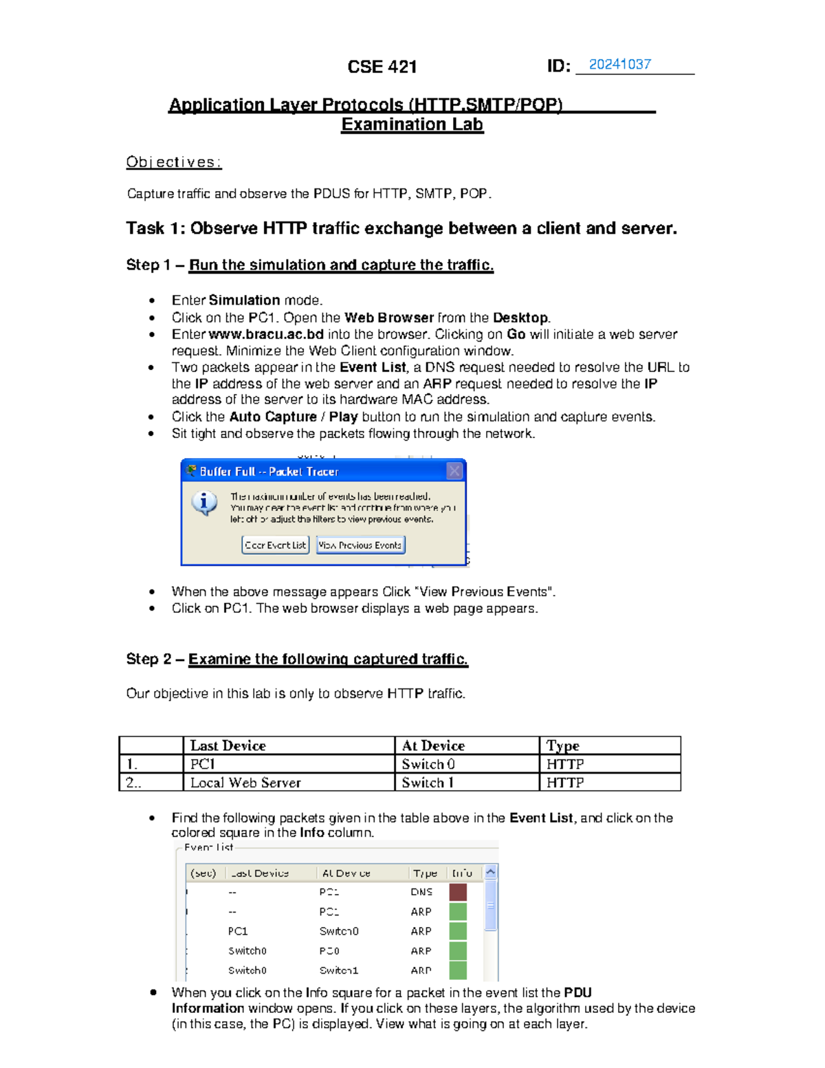 CSE 421 Application Layer Protocols Lab: HTTP, SMTP, and POP Traffic ...