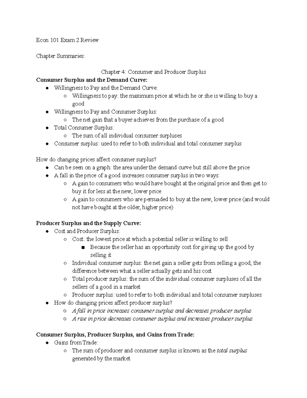 Econ 101 Final Exam Study Guide: Consumer & Producer Surplus Insights ...