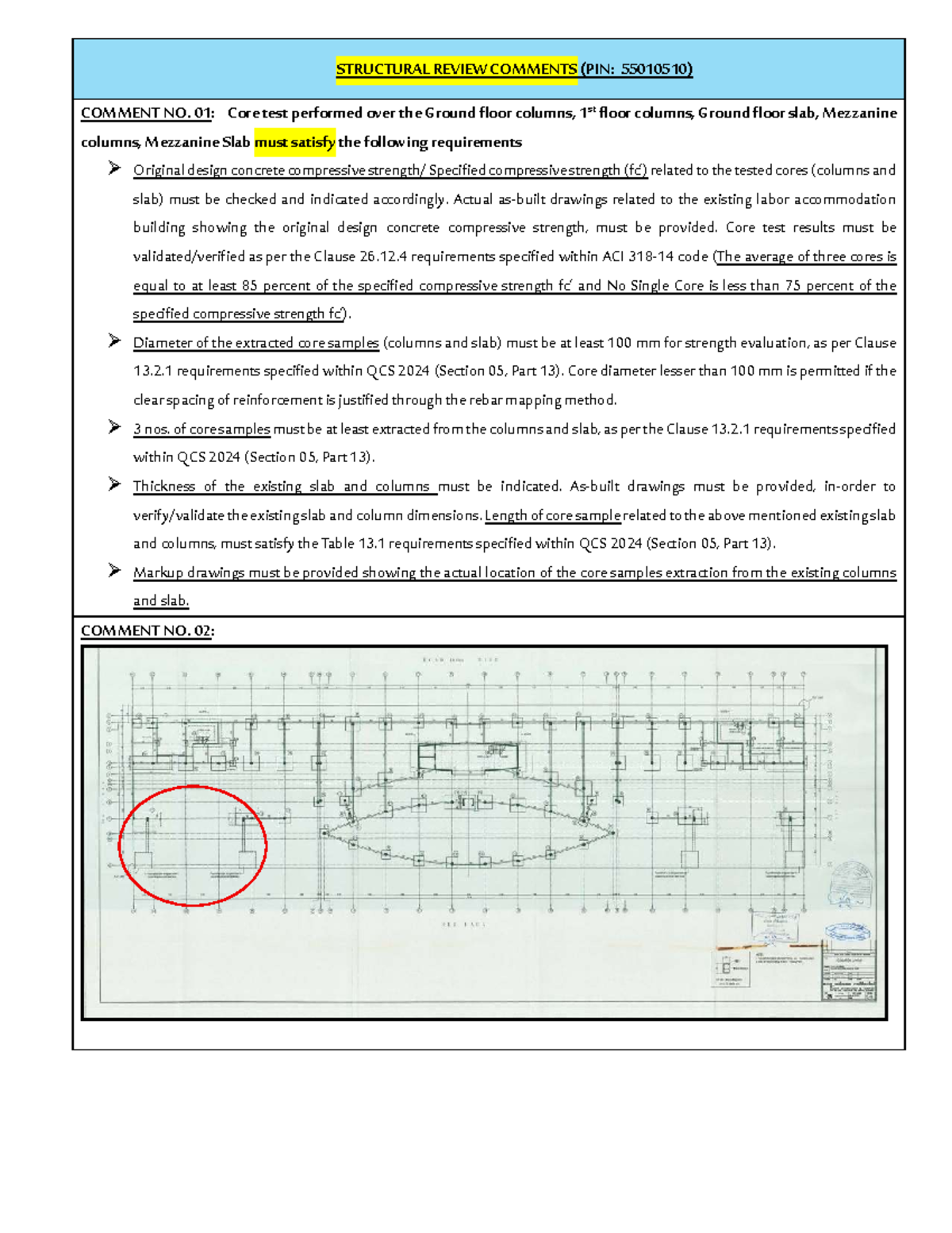 Structural Review Comments for Core Testing (PIN: 55010510) - Studocu