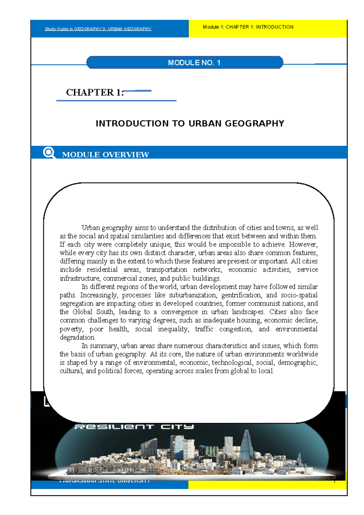 Chapter 1: Introduction to Urban Geography (GEOGRAPHY 3) Study Guide ...