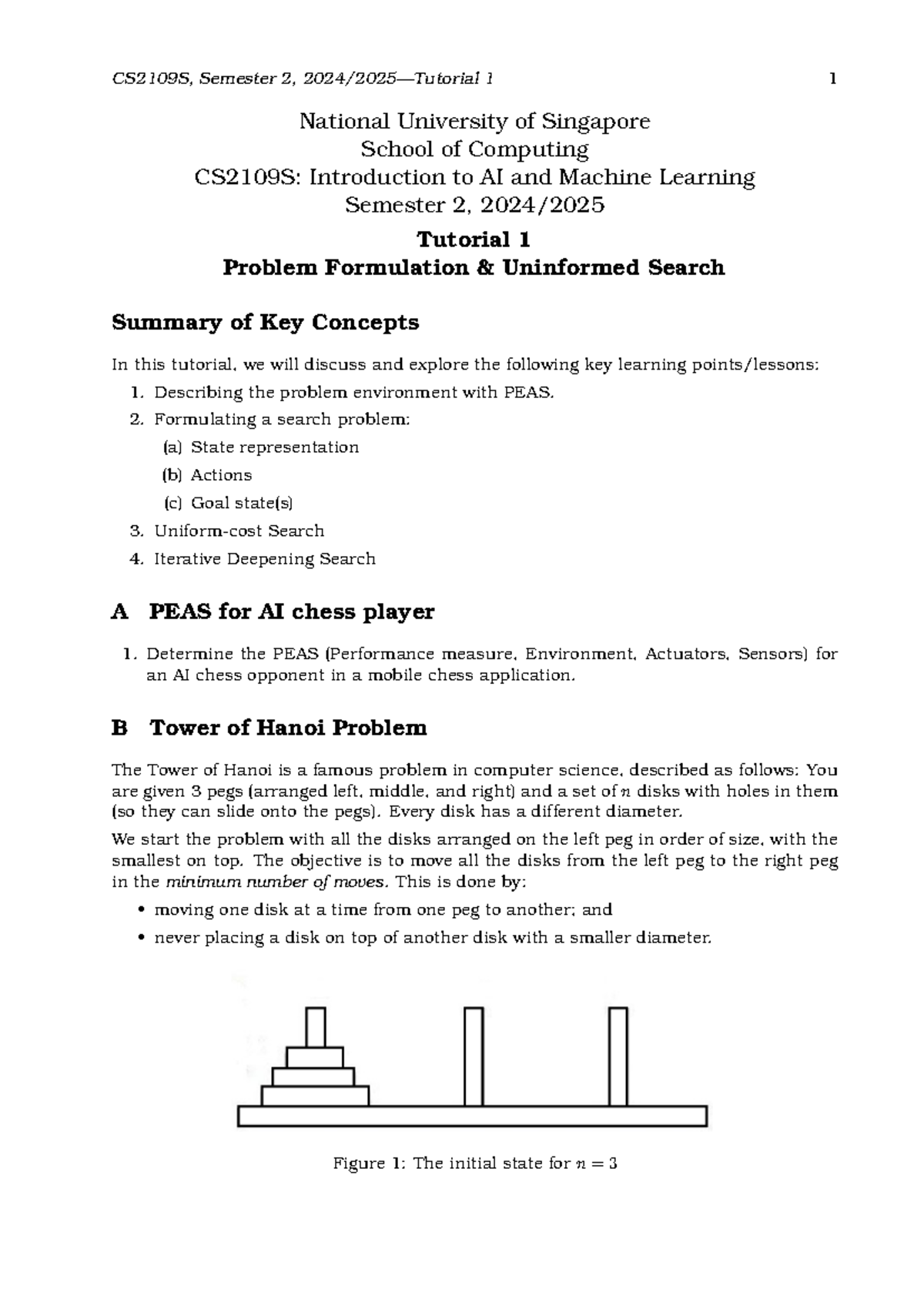 CS2109S: AI & ML Tutorial 1 - Problem Formulation & Search Strategies ...