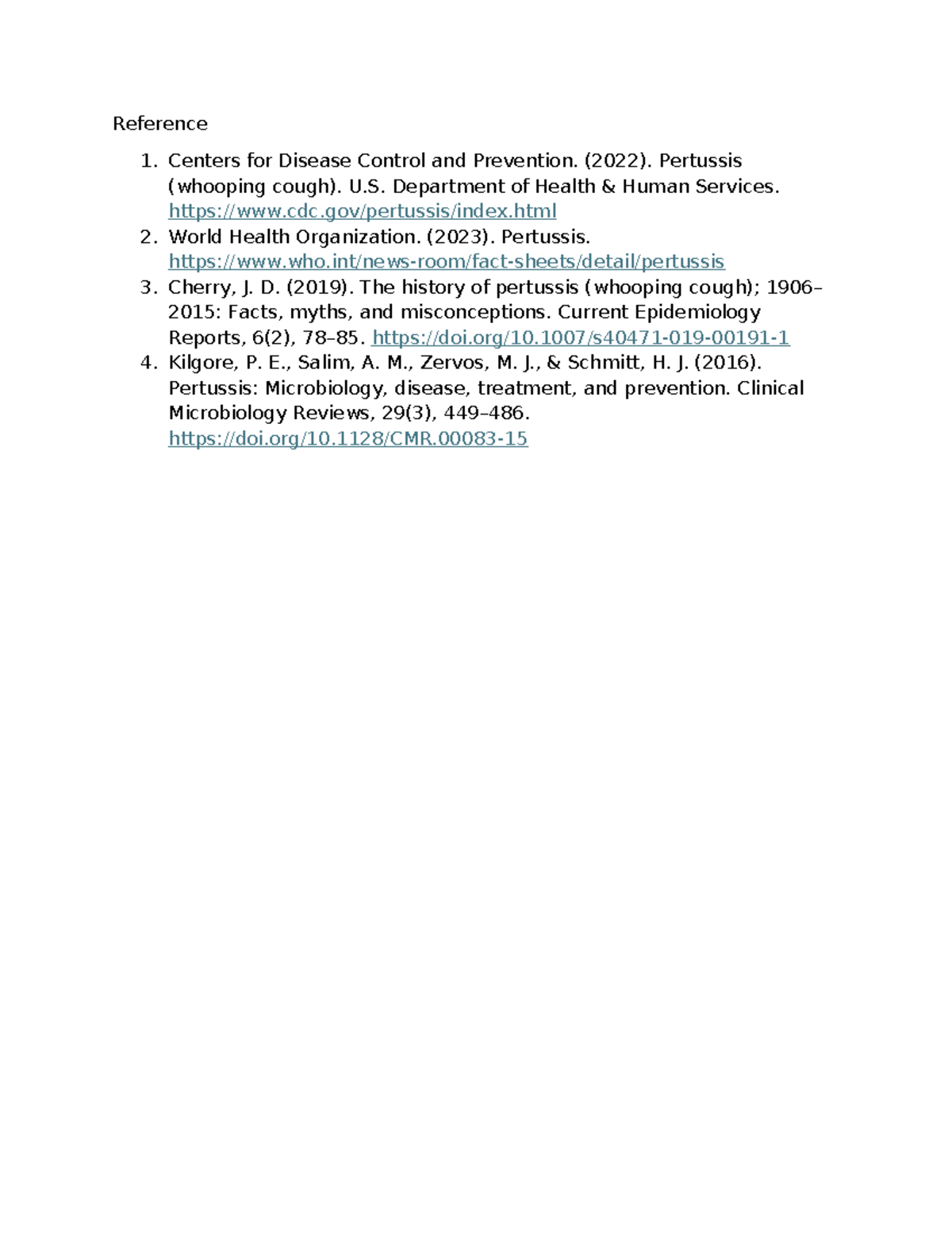 Reference - ***** - Reference 1. Centers for Disease Control and ...