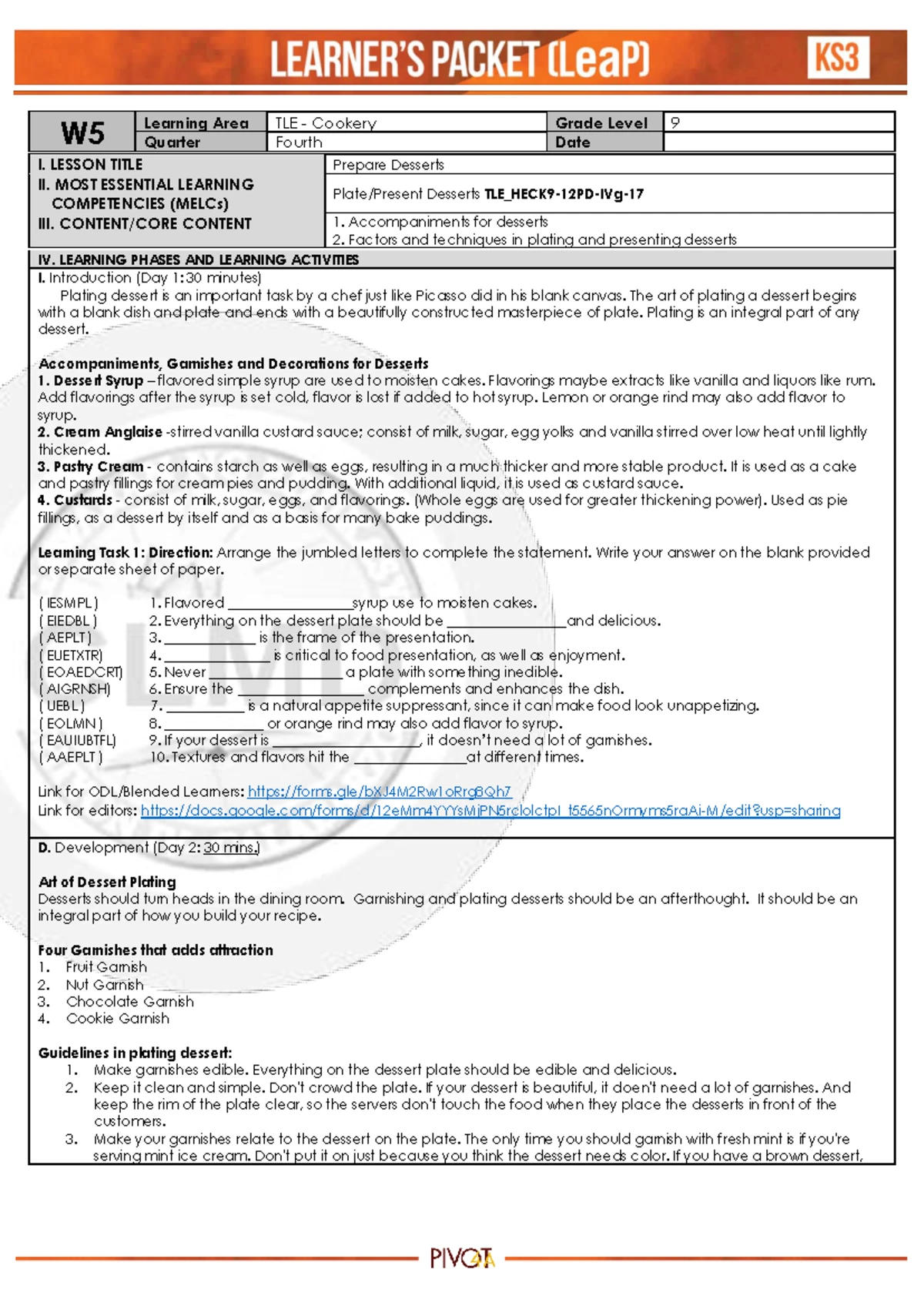 Q4 HE Cookery 9 Week6 - s feehfj - W Learning Area TLE- COOKERY Grade ...