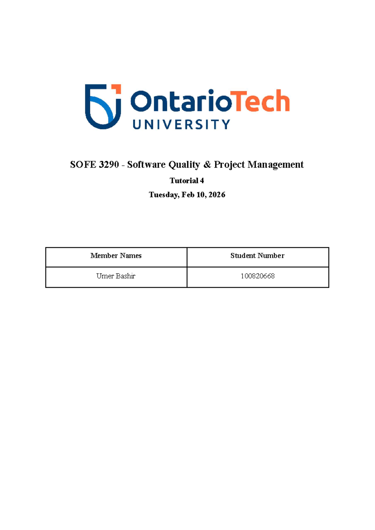 SOFE 3290 Tutorial 4: Software Quality Project Management - Studocu