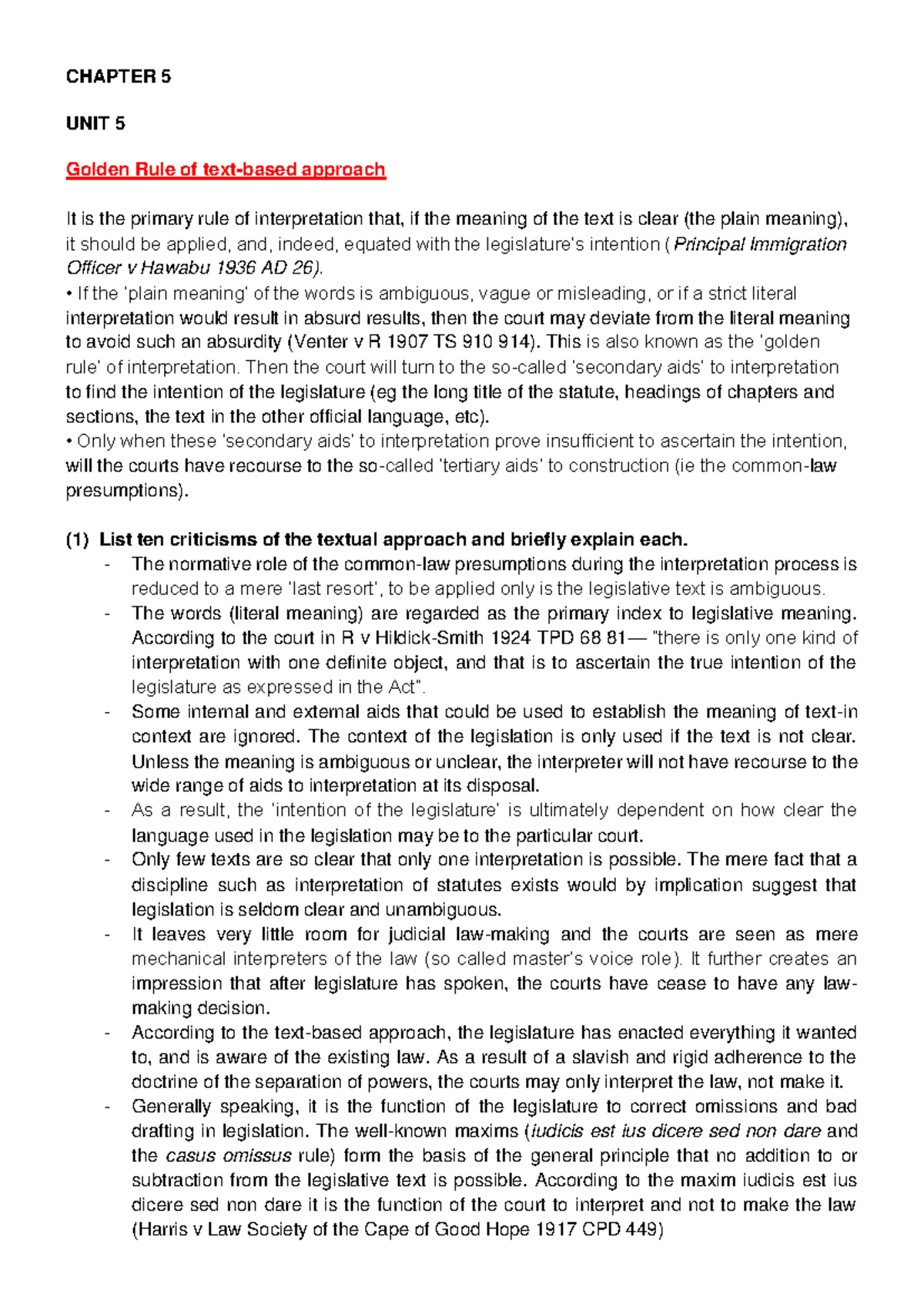 IOS2601 Unit 5 Interpretation of Statutes Notes and Insights - Studocu