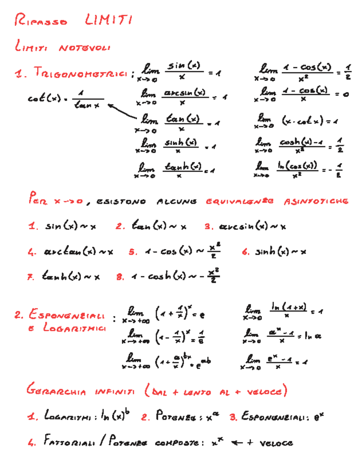 Limiti Notevoli e Trigonometria - Ripasso (Matematica 101) - Studocu