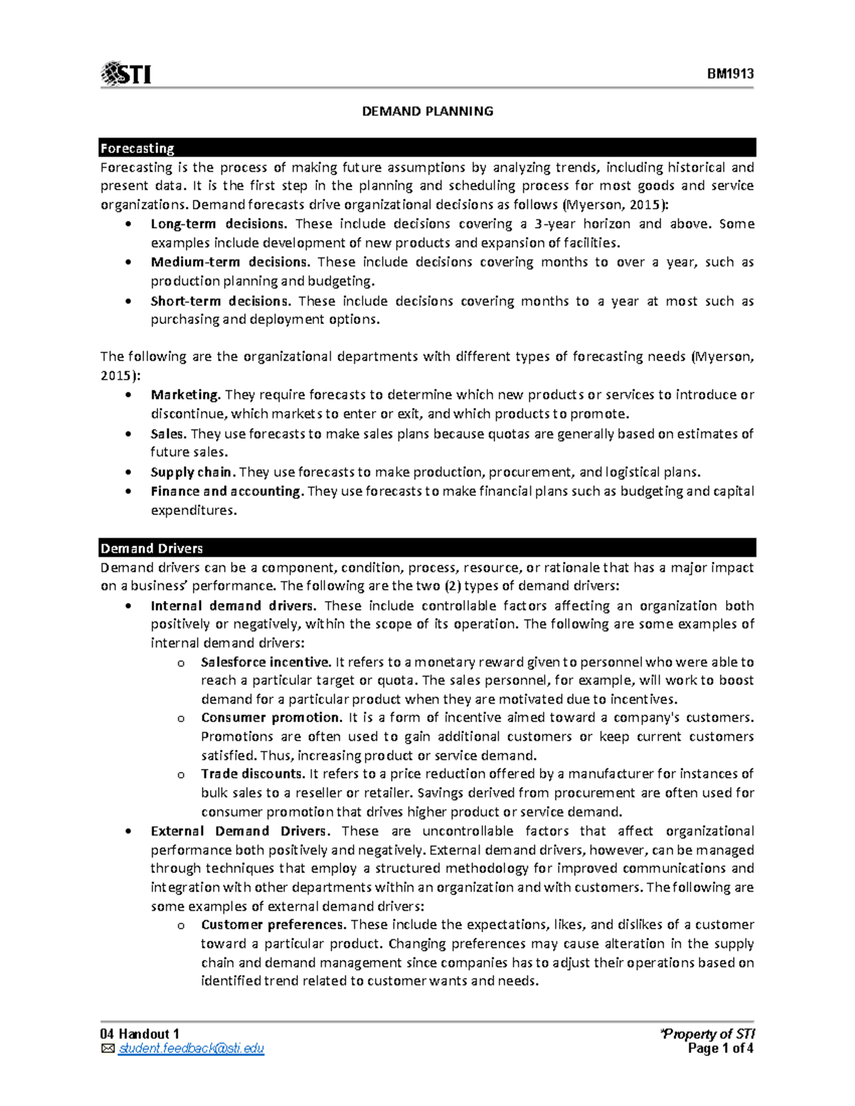 04 Handout 1 - Demand Planning Overview for Effective Forecasting - Studocu