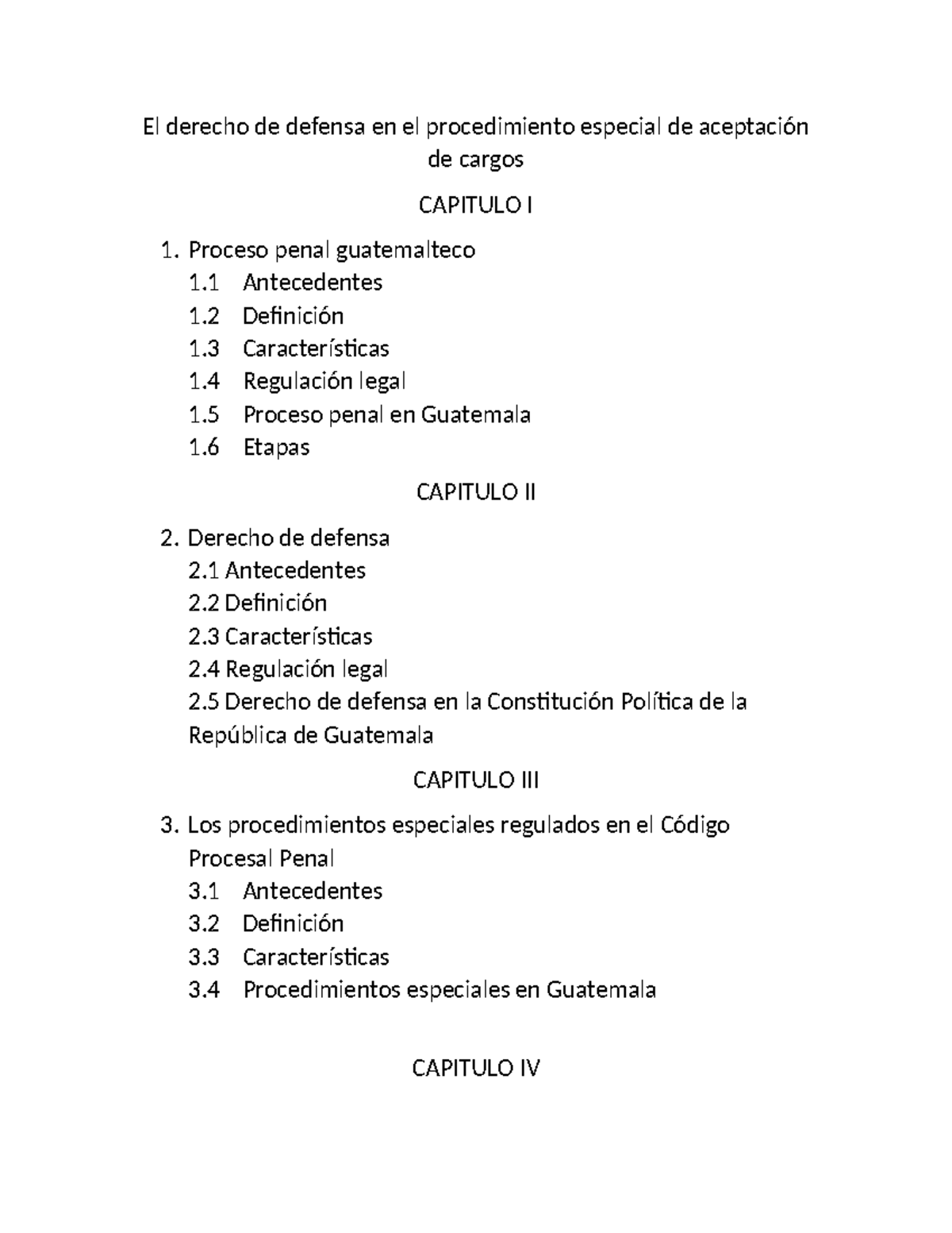 Derecho de Defensa en el Proceso Penal Guatemala: Tabla de Contenido ...