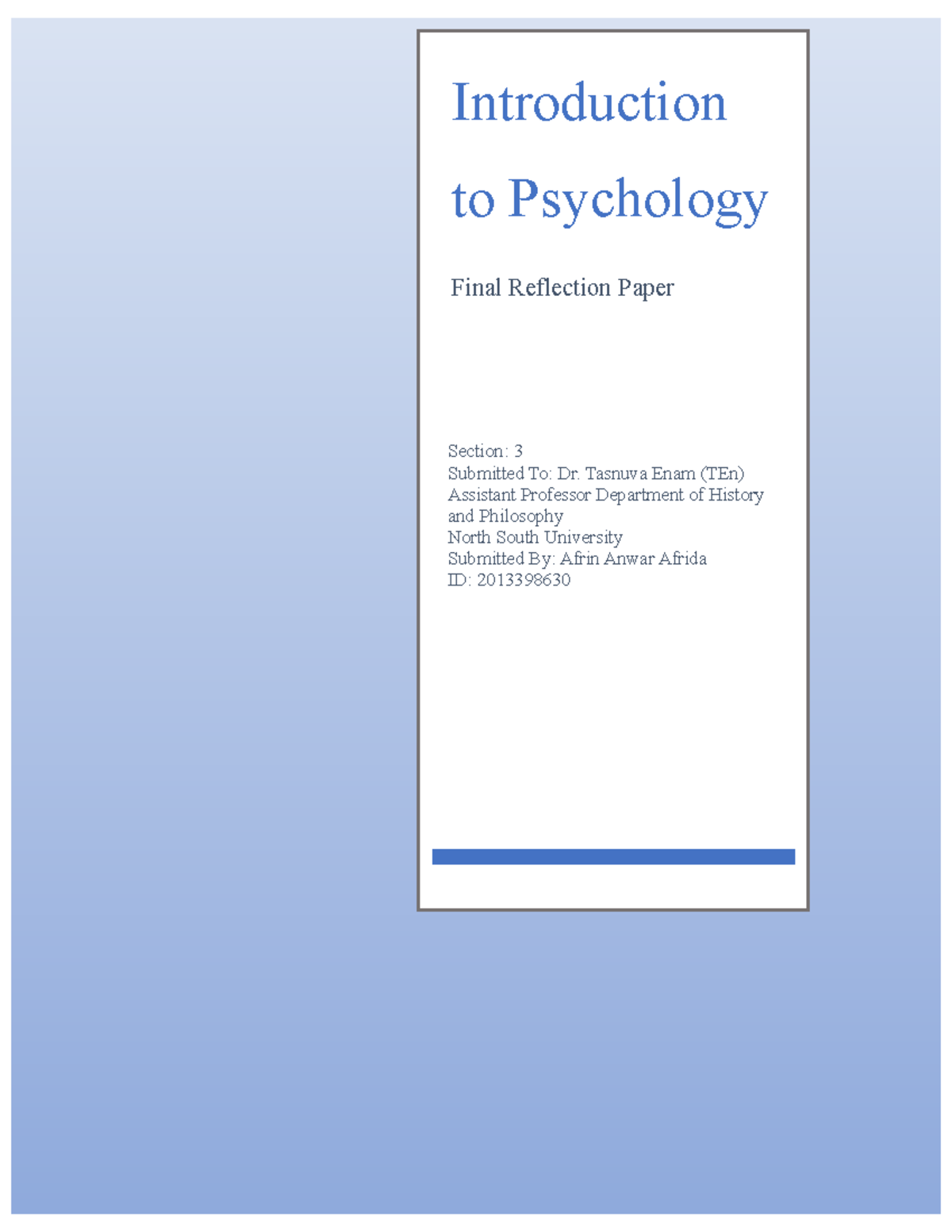 PSY101 Final Reflection Paper on Psychology Course Insights - Studocu
