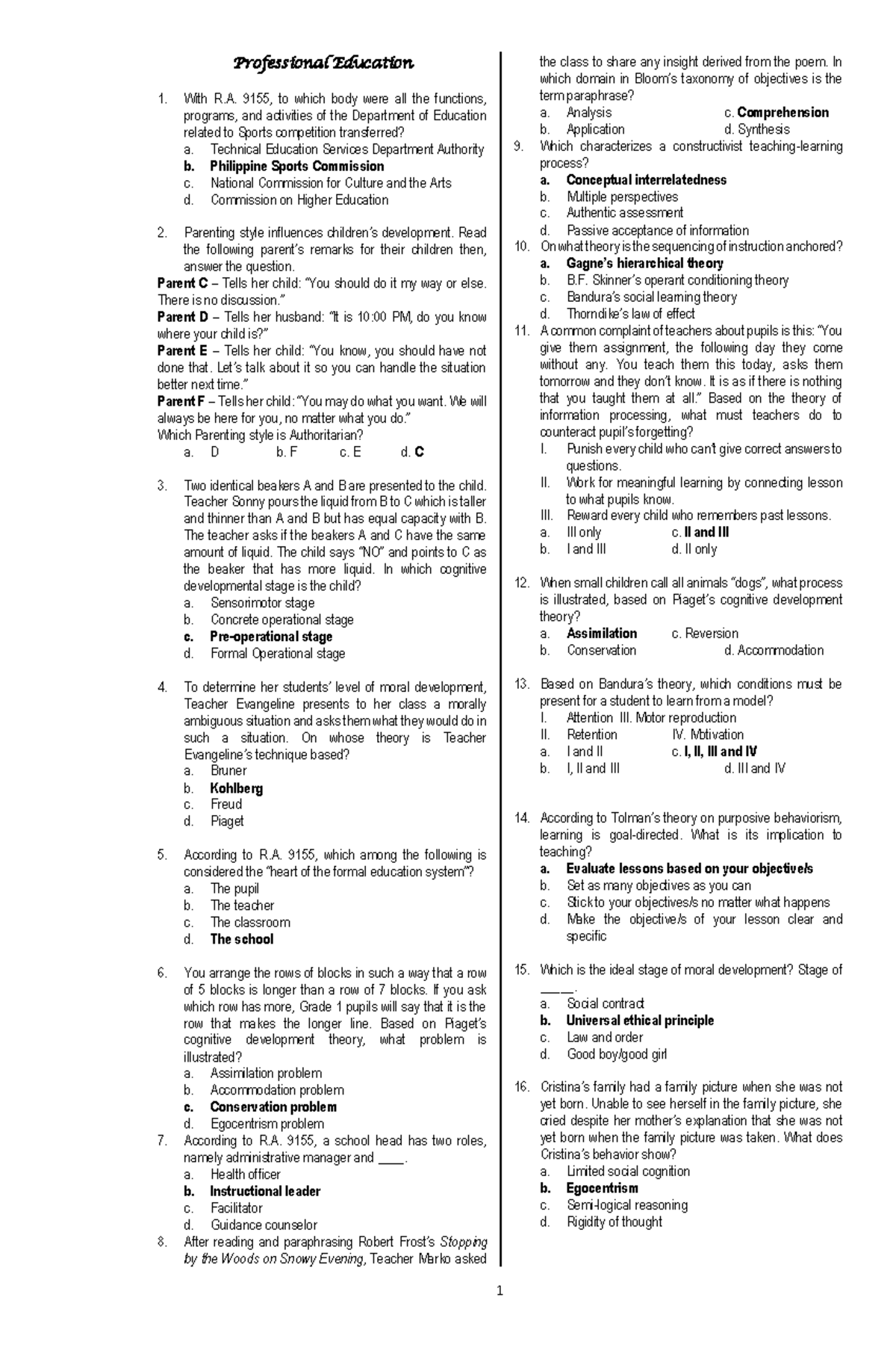 Prof Ed-LET - Professional Education Sample Question Set - Studocu