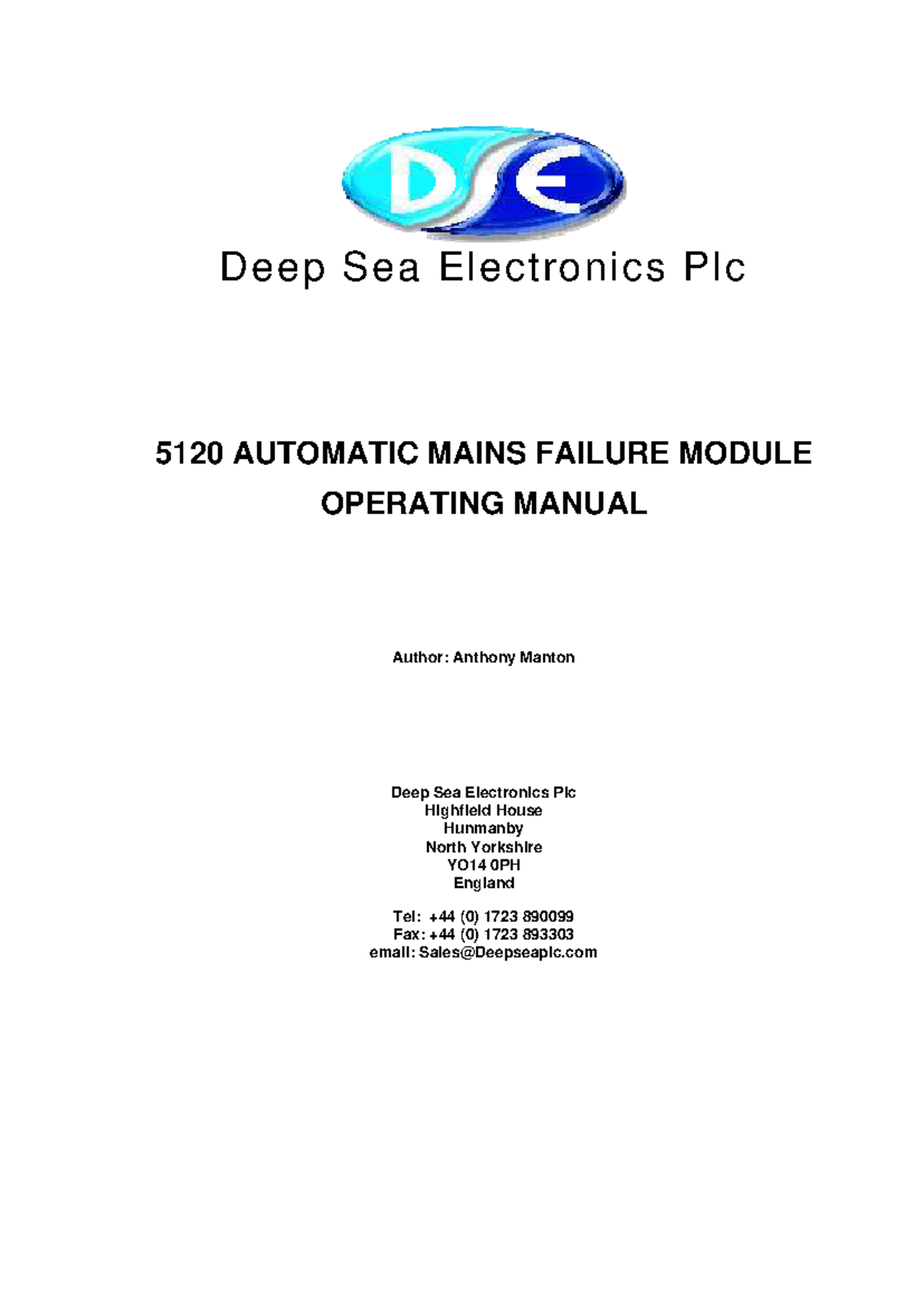 DSE 5120 Automatic Mains Failure Module Operating Manual - Studocu