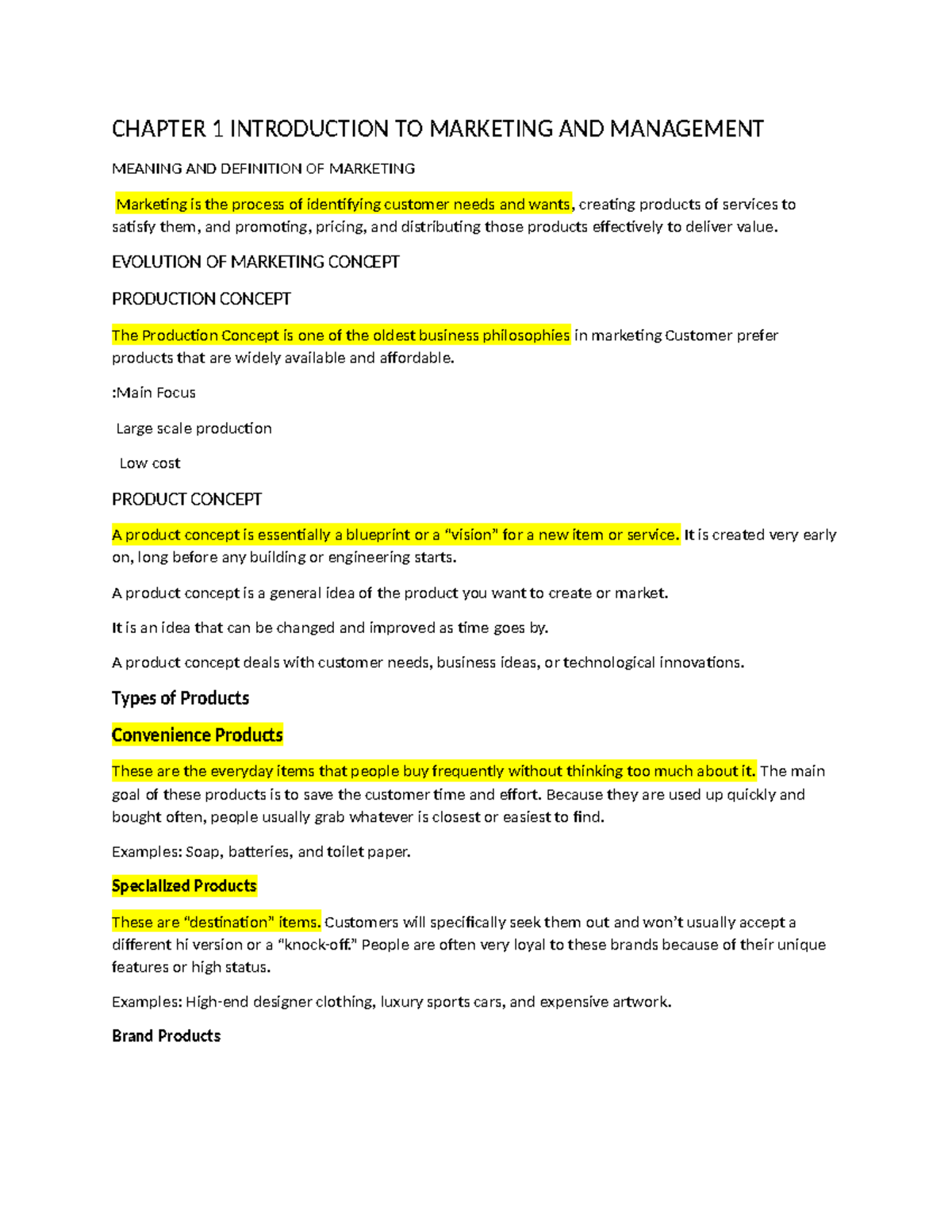 CHAPTER 1: INTRODUCTION TO MARKETING AND MANAGEMENT (MKT 101) - Studocu